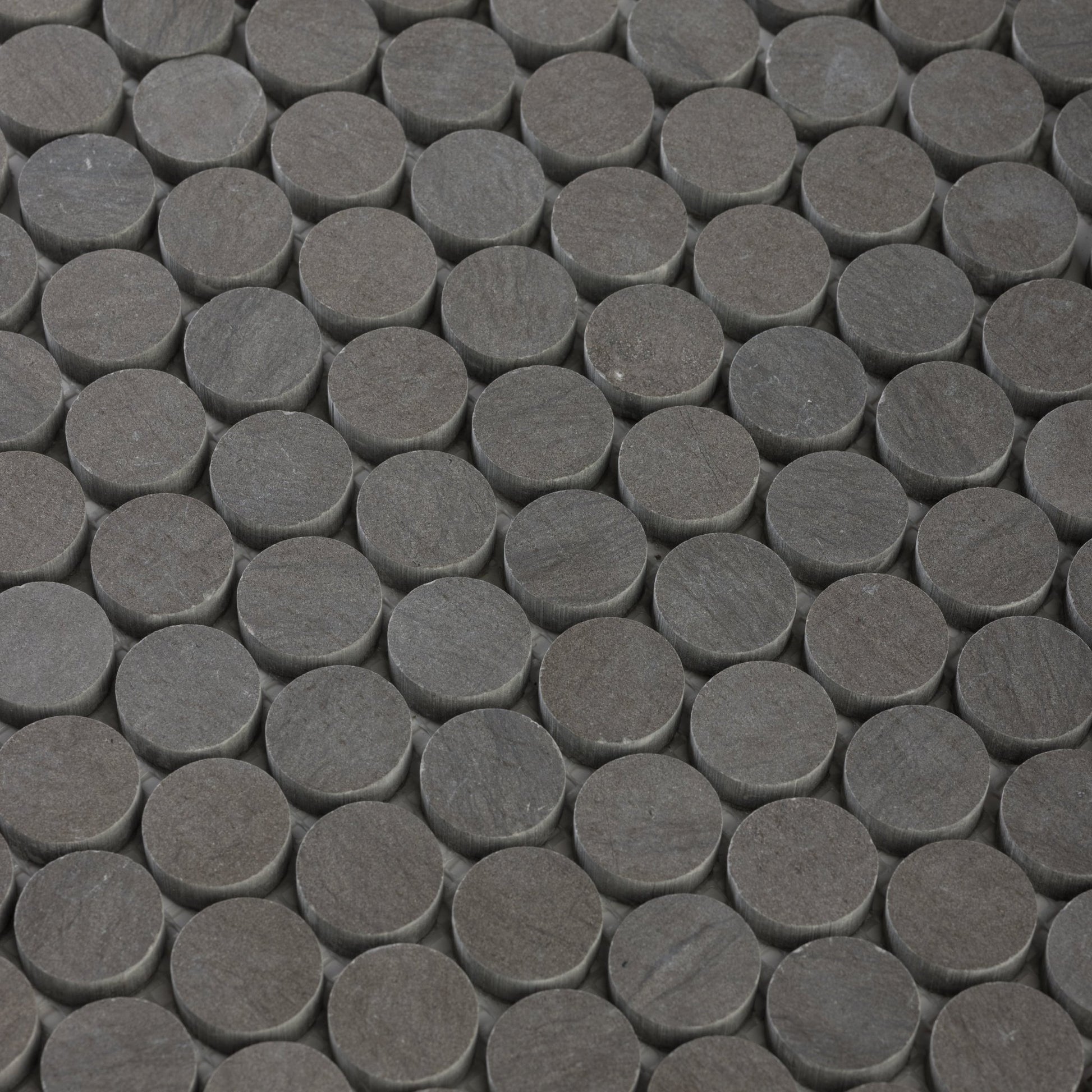 Penny Round 1" Grigio Foussana Limestone Honed Mosaic Tile - Cemento Collection