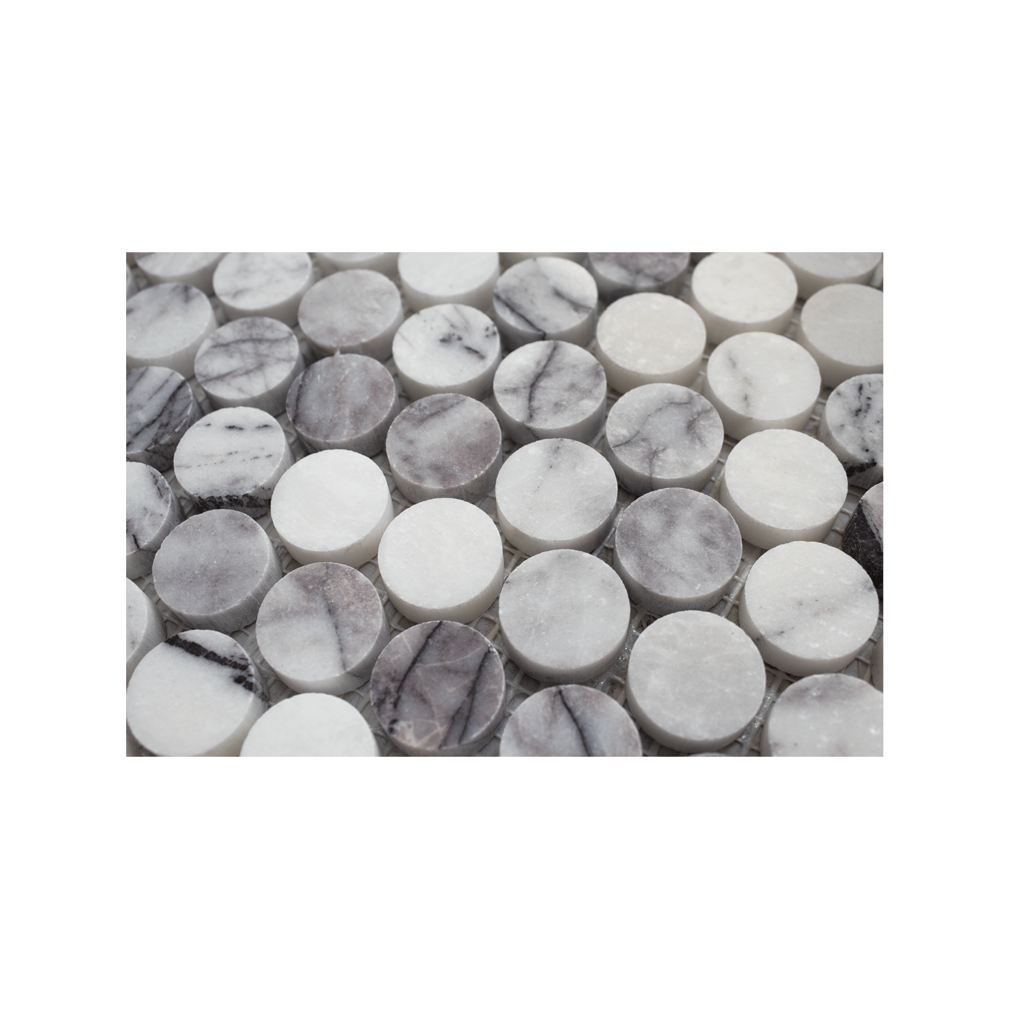 Penny Round 1" Lilac Marble Honed Mosaic Tile - Cemento Collection