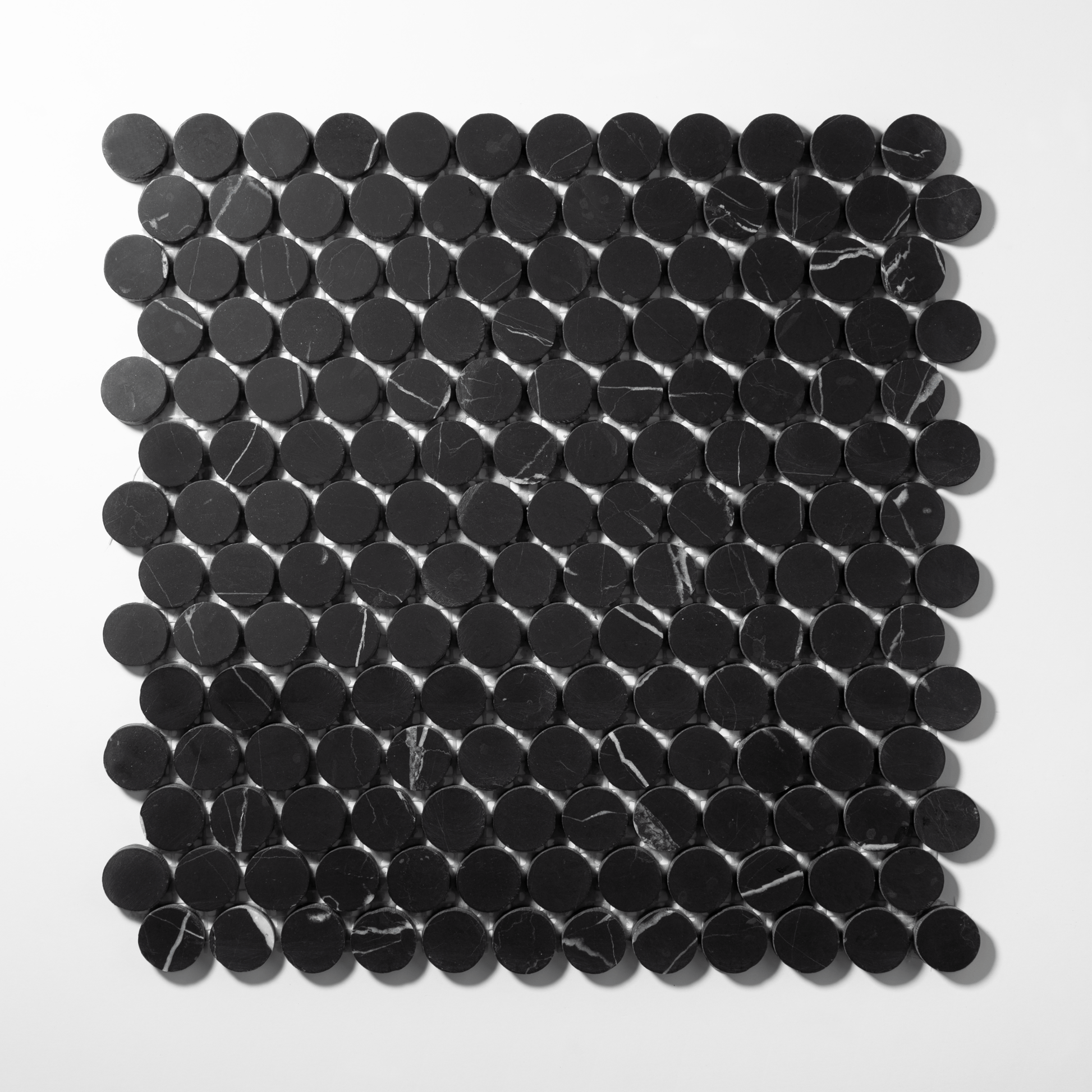 Penny Round 1" Nero Marquina Marble Honed Mosaic Tile