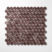 Penny Round 1" Red Ravel Marble Polished Mosaic Tile