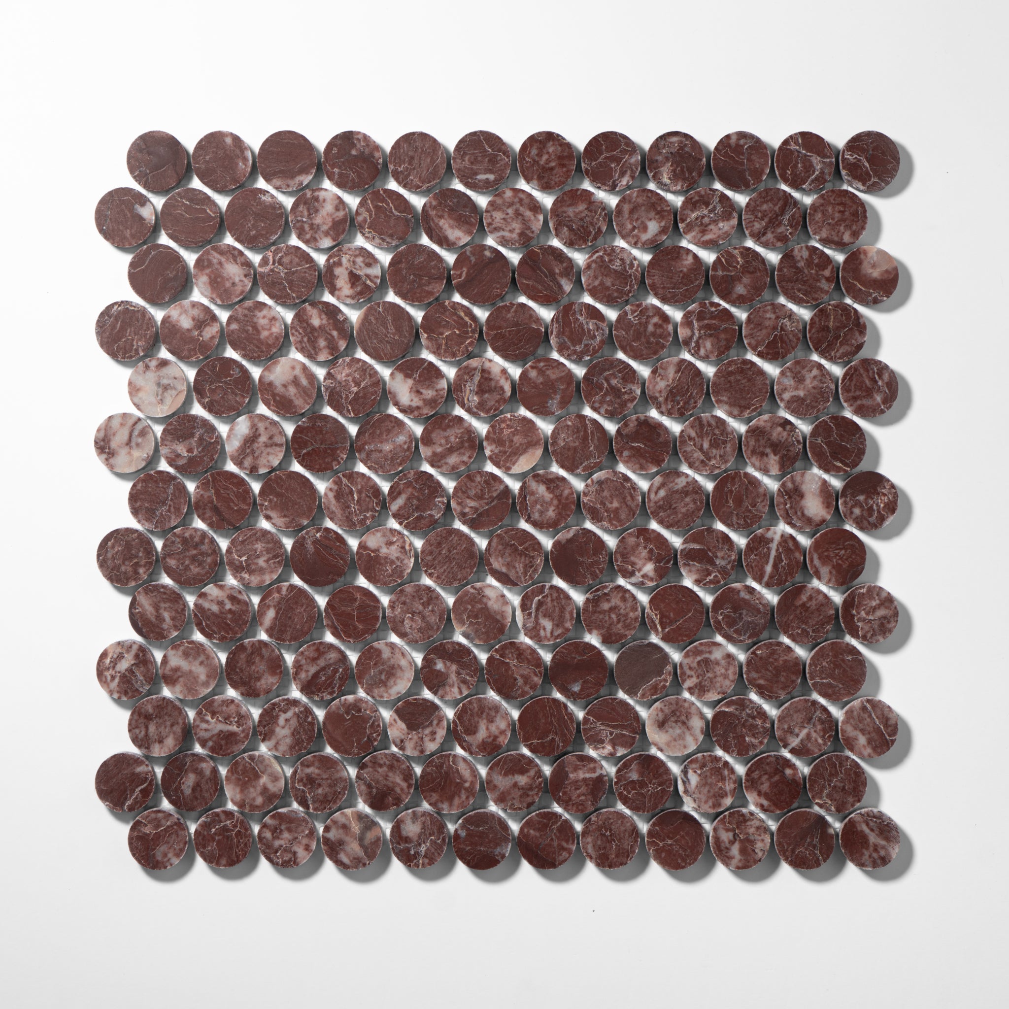 Penny Round 1" Red Ravel Marble Polished Mosaic Tile