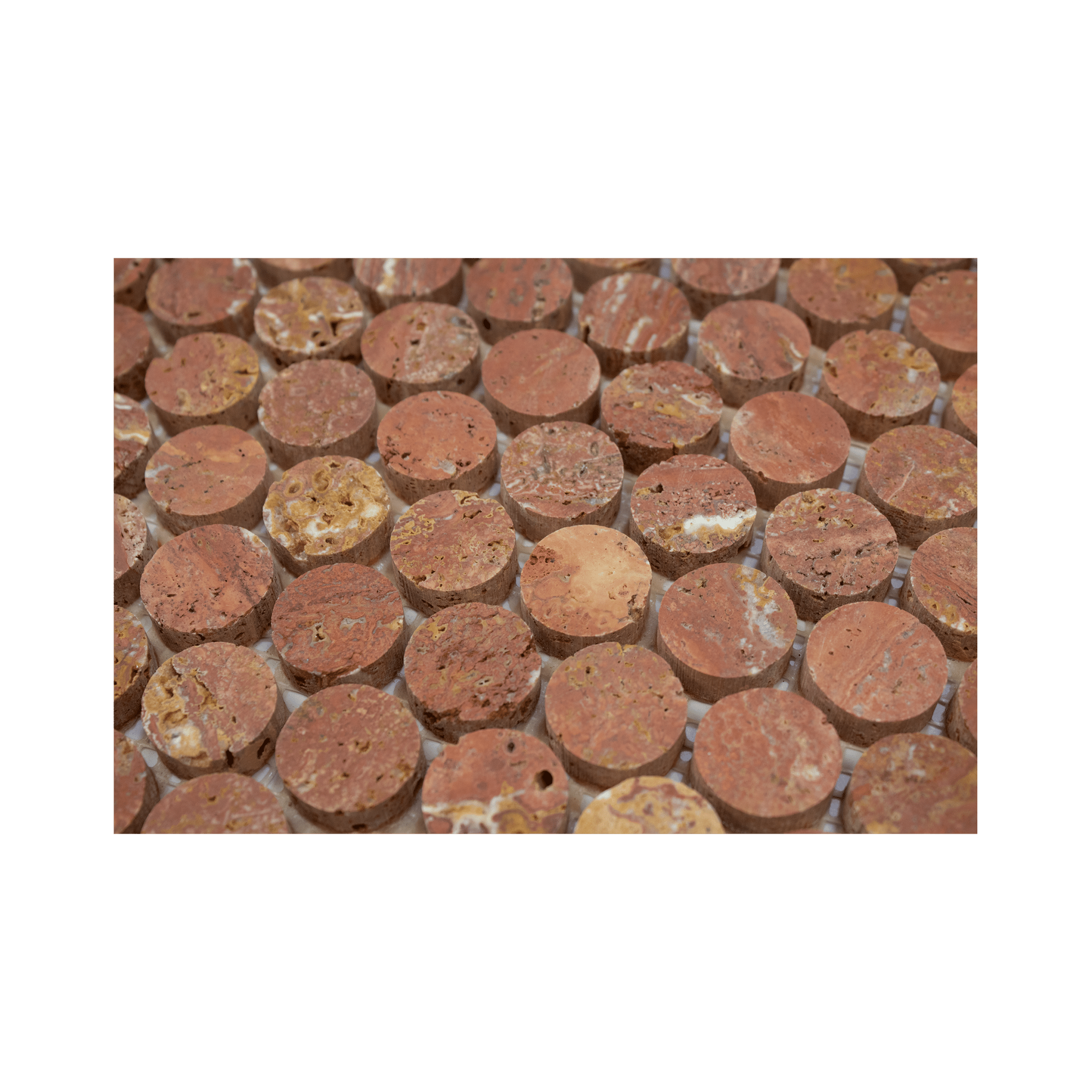 Penny Round 1" Red Travertine Honed Mosaic Tile - Cemento Collection