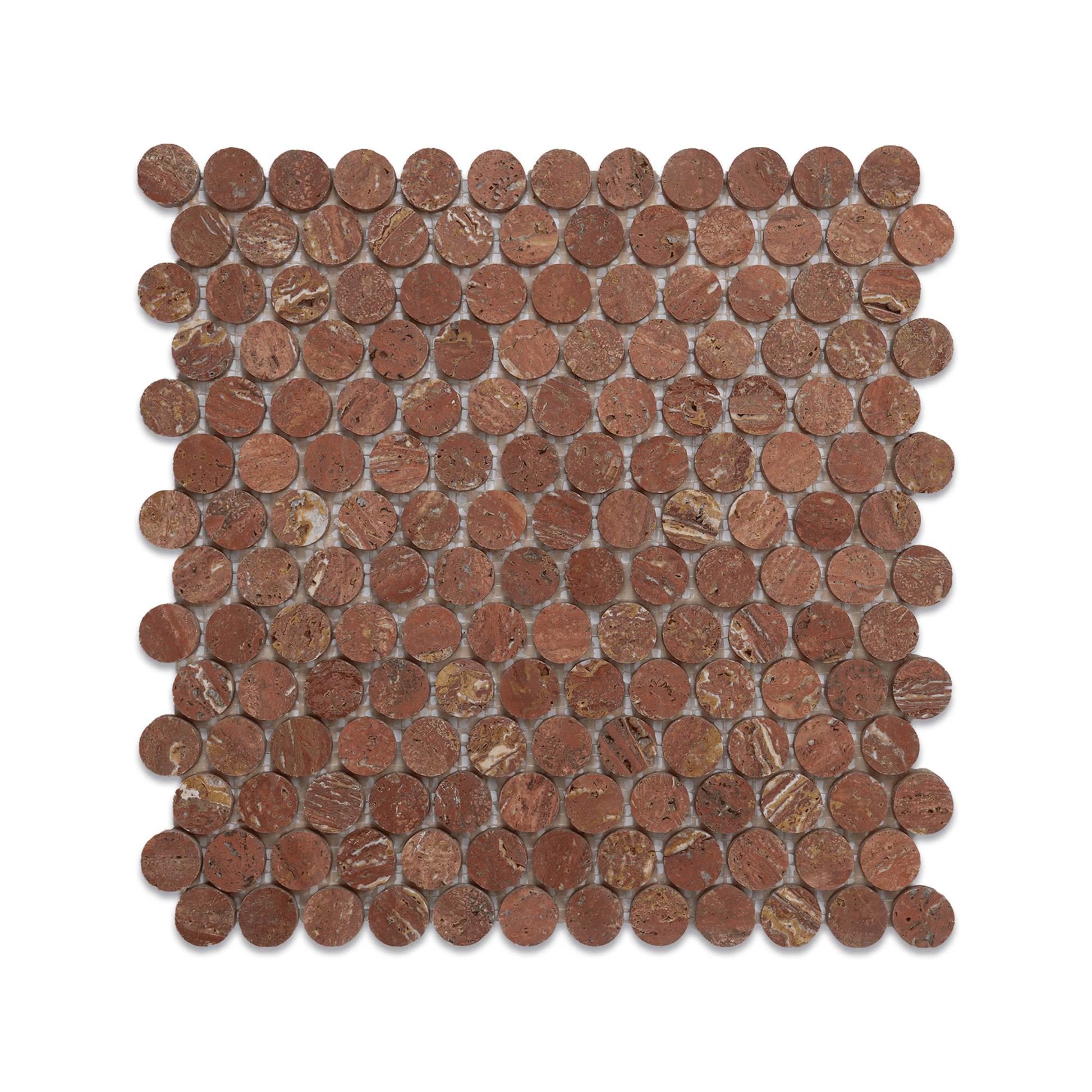 Penny Round 1" Red Travertine Honed Mosaic Tile - Cemento Collection