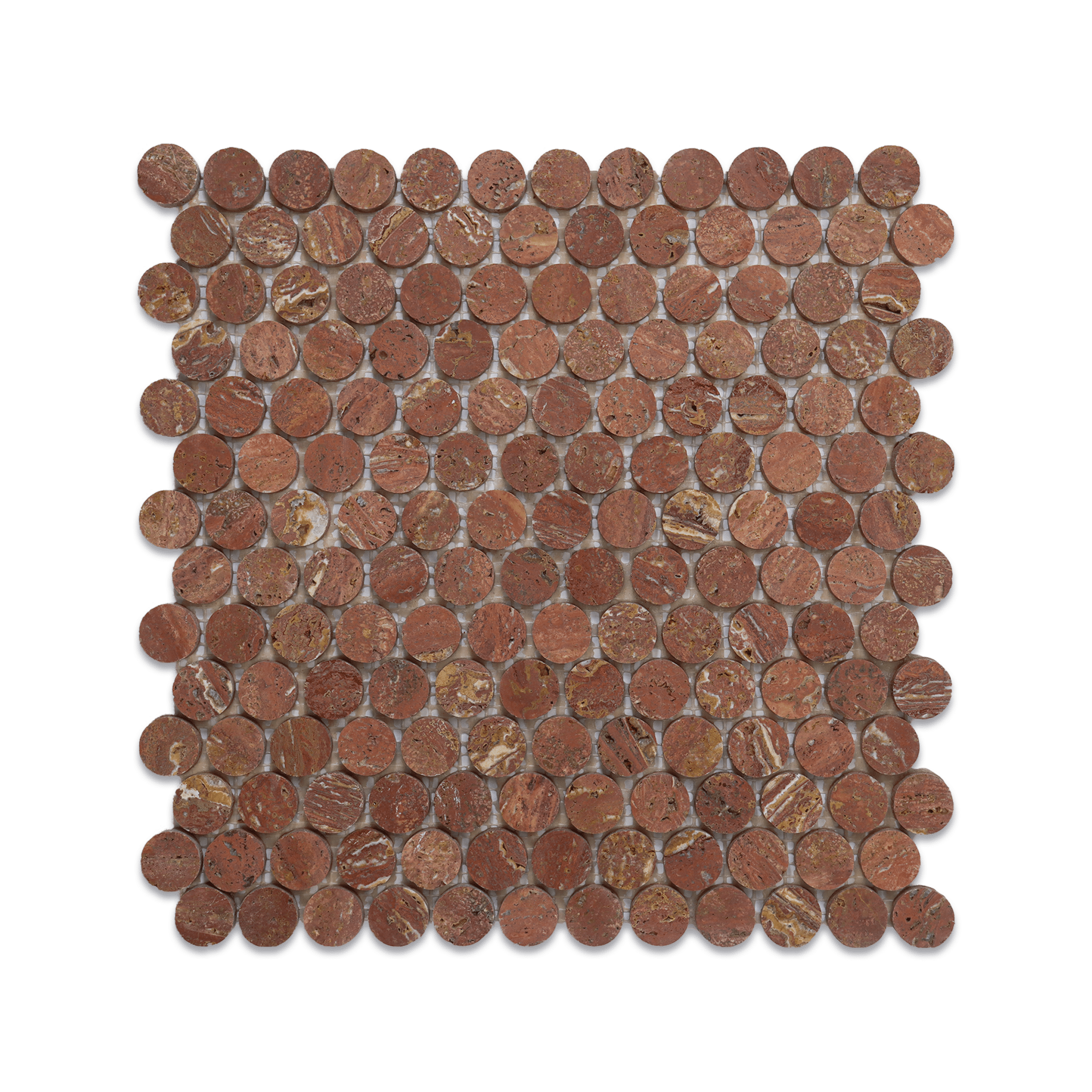 Penny Round 1" Red Travertine Honed Mosaic Tile - Cemento Collection