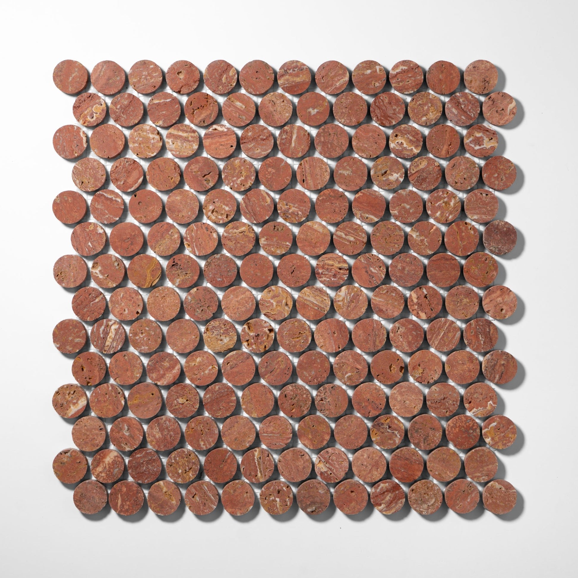 Penny Round 1" Red Travertine Honed Mosaic Tile