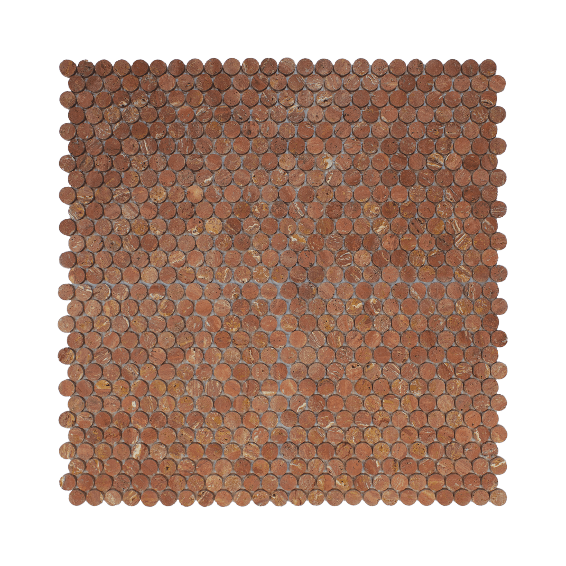 Penny Round 1" Red Travertine Honed Mosaic Tile - Cemento Collection