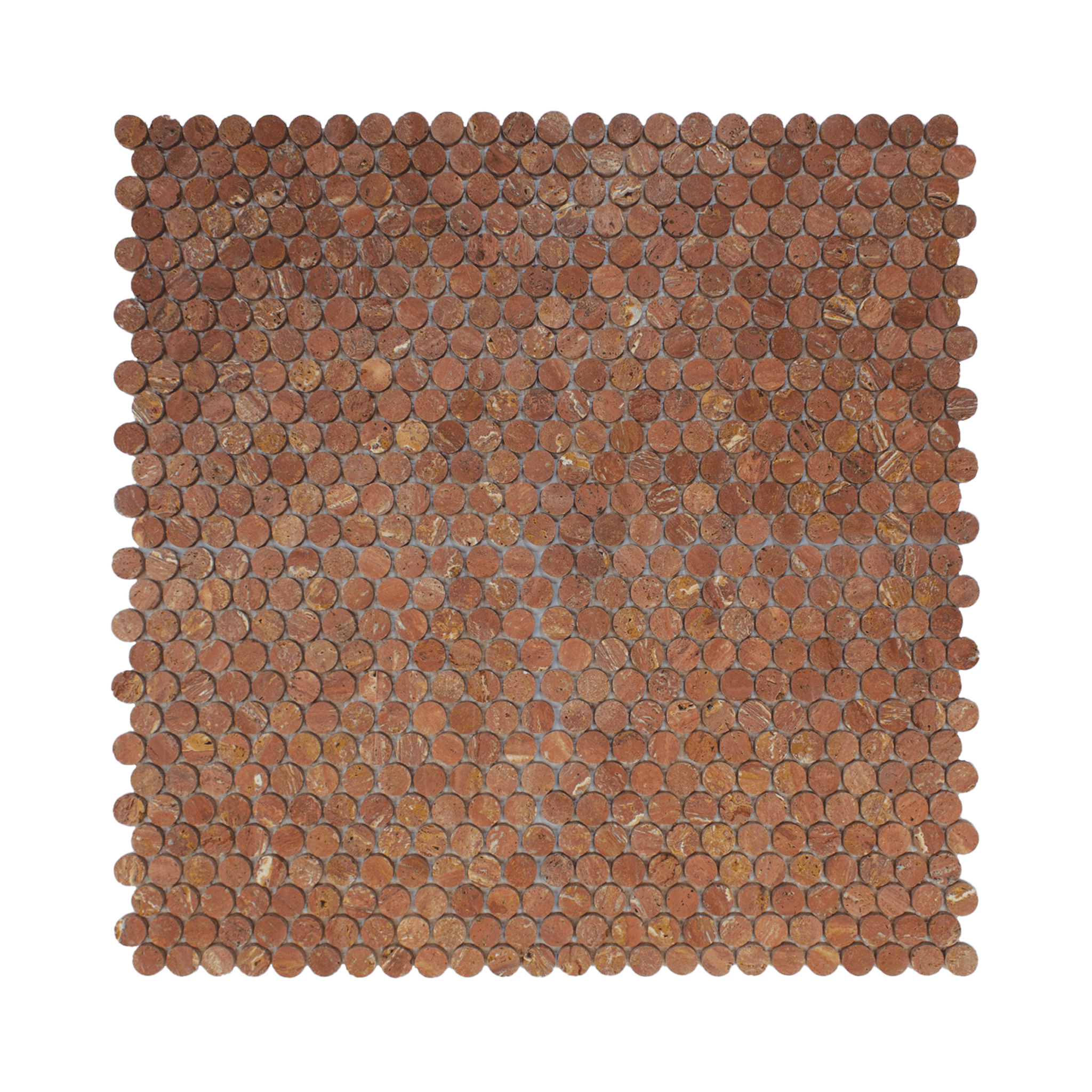 Penny Round 1" Red Travertine Honed Mosaic Tile - Cemento Collection