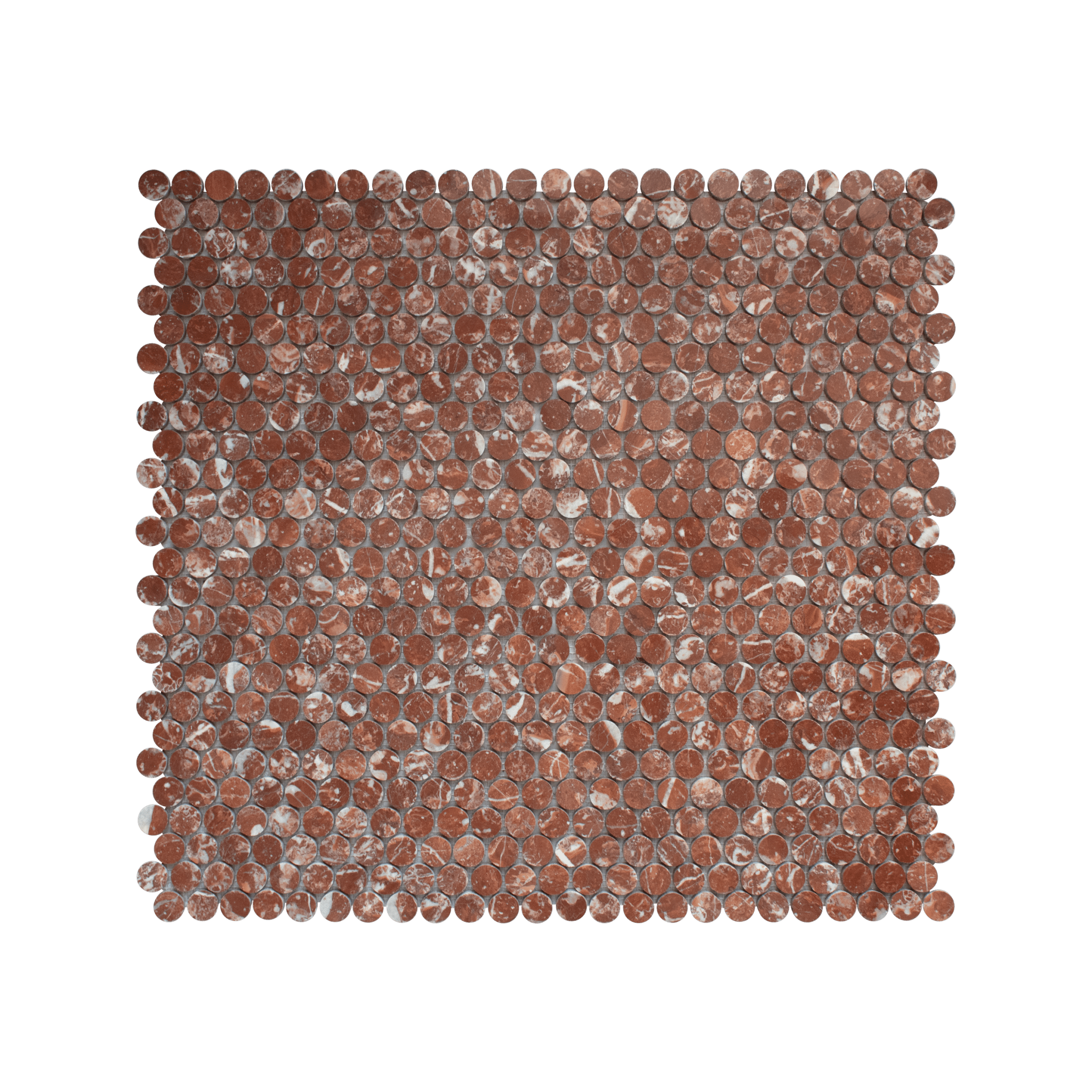 Penny Round 1" Rojo Alicante Marble Polished Mosaic Tile - Cemento Collection