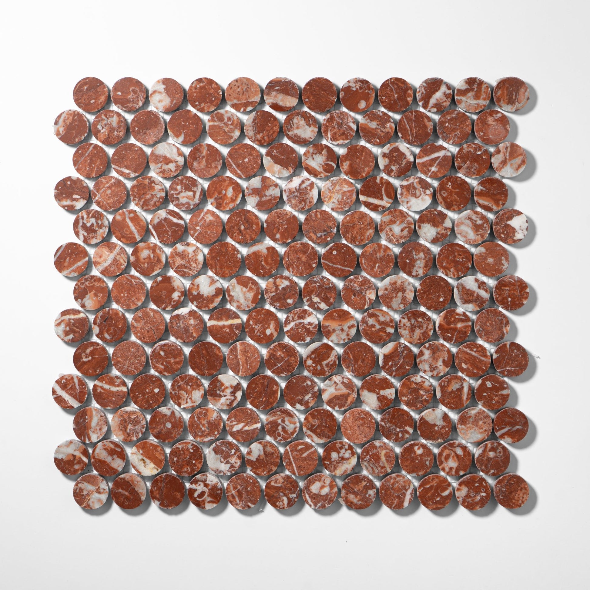 Penny Round 1"  Rojo Alicante Marble Polished Mosaic Tile