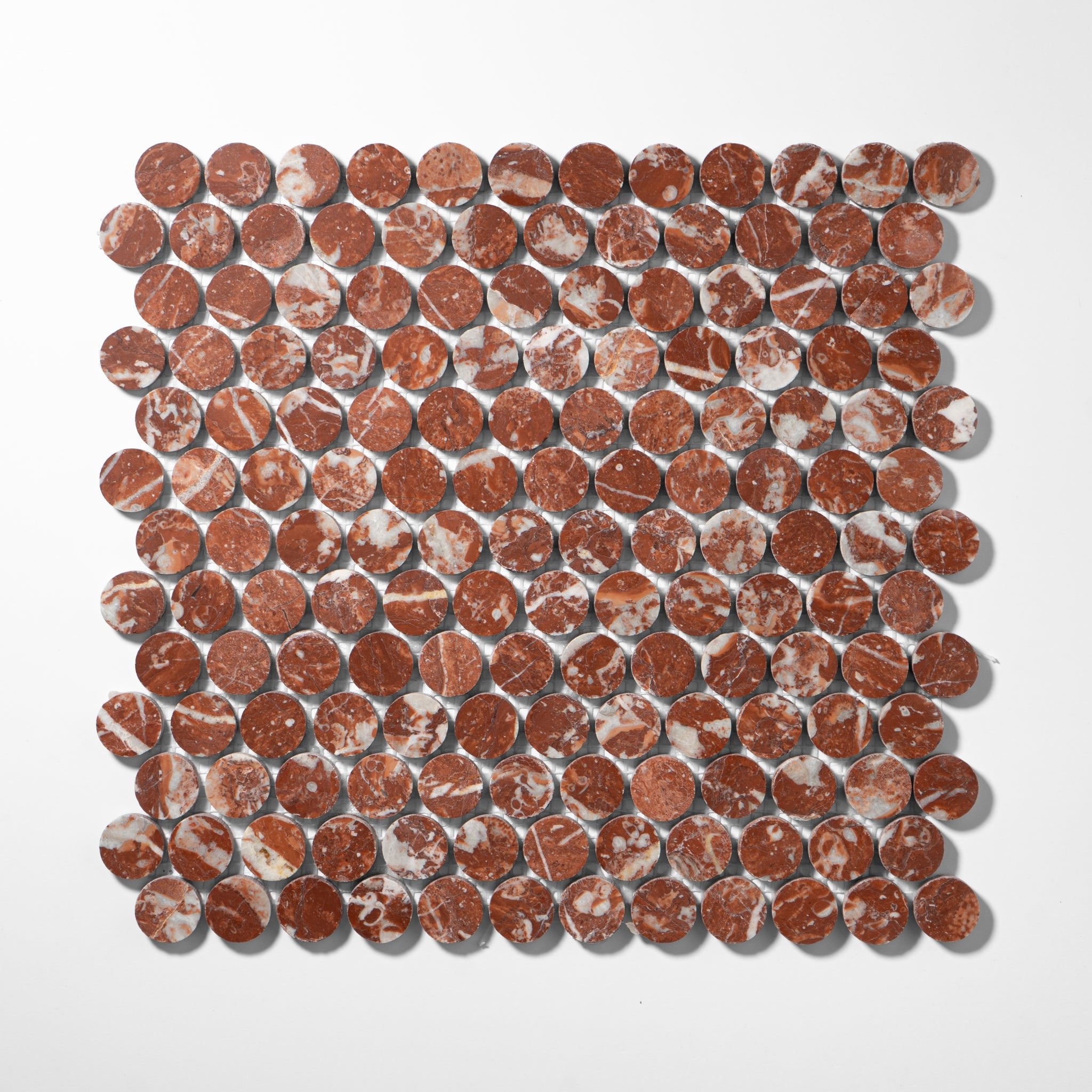 Penny Round 1"  Rojo Alicante Marble Polished Mosaic Tile