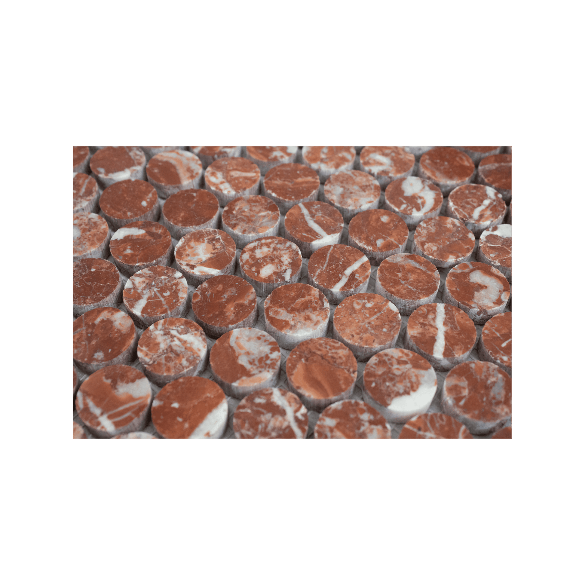 Penny Round 1" Rojo Alicante Marble Polished Mosaic Tile - Cemento Collection