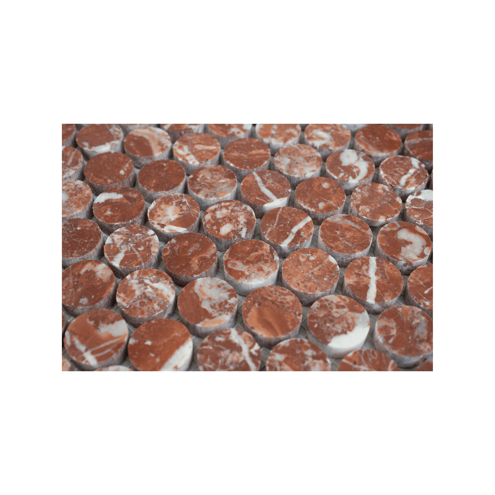 Penny Round 1" Rojo Alicante Marble Polished Mosaic Tile - Cemento Collection
