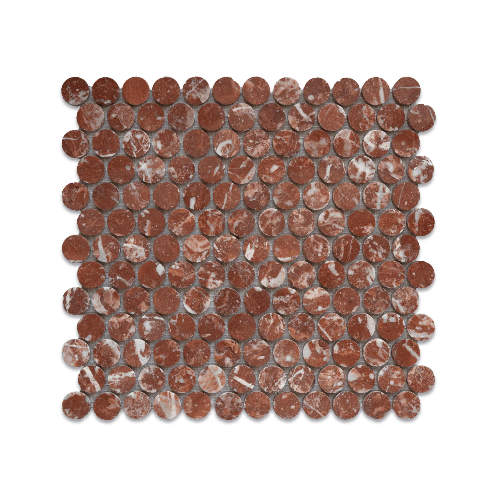 Penny Round 1" Rojo Alicante Marble Polished Mosaic Tile - Cemento Collection