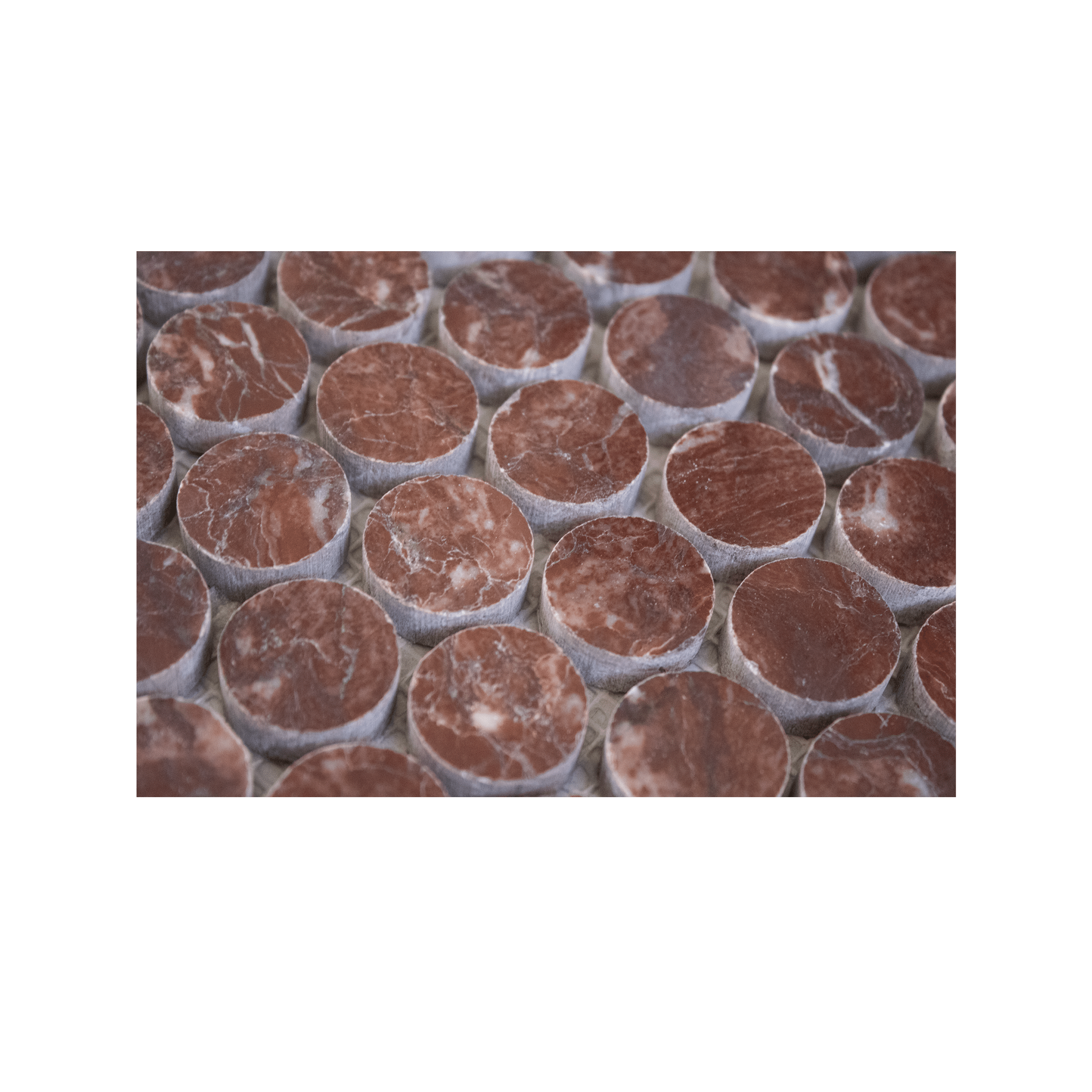 Penny Round 1" Rosso Levanto Marble Polished Mosaic Tile - Cemento Collection