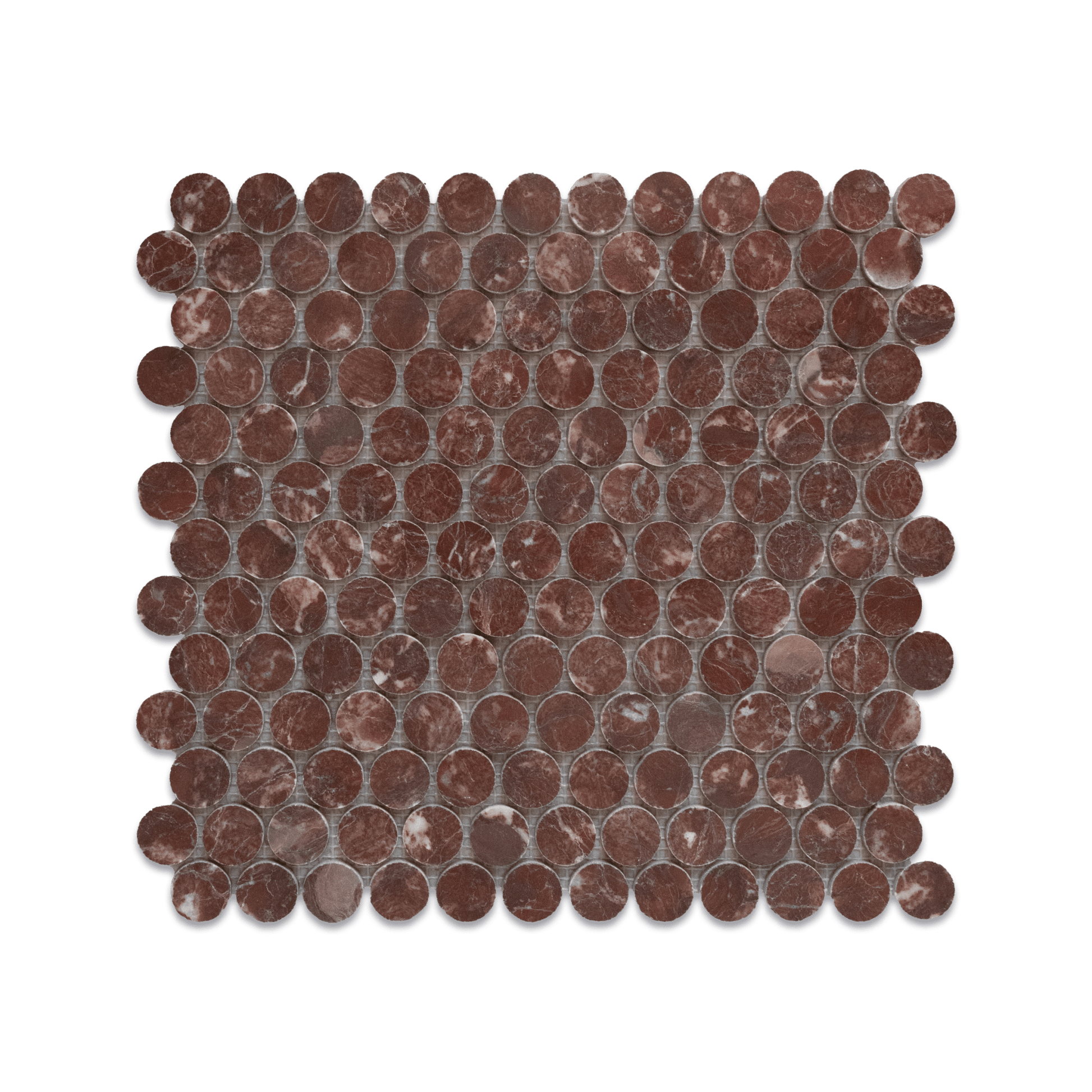 Penny Round 1" Rosso Levanto Marble Polished Mosaic Tile - Cemento Collection