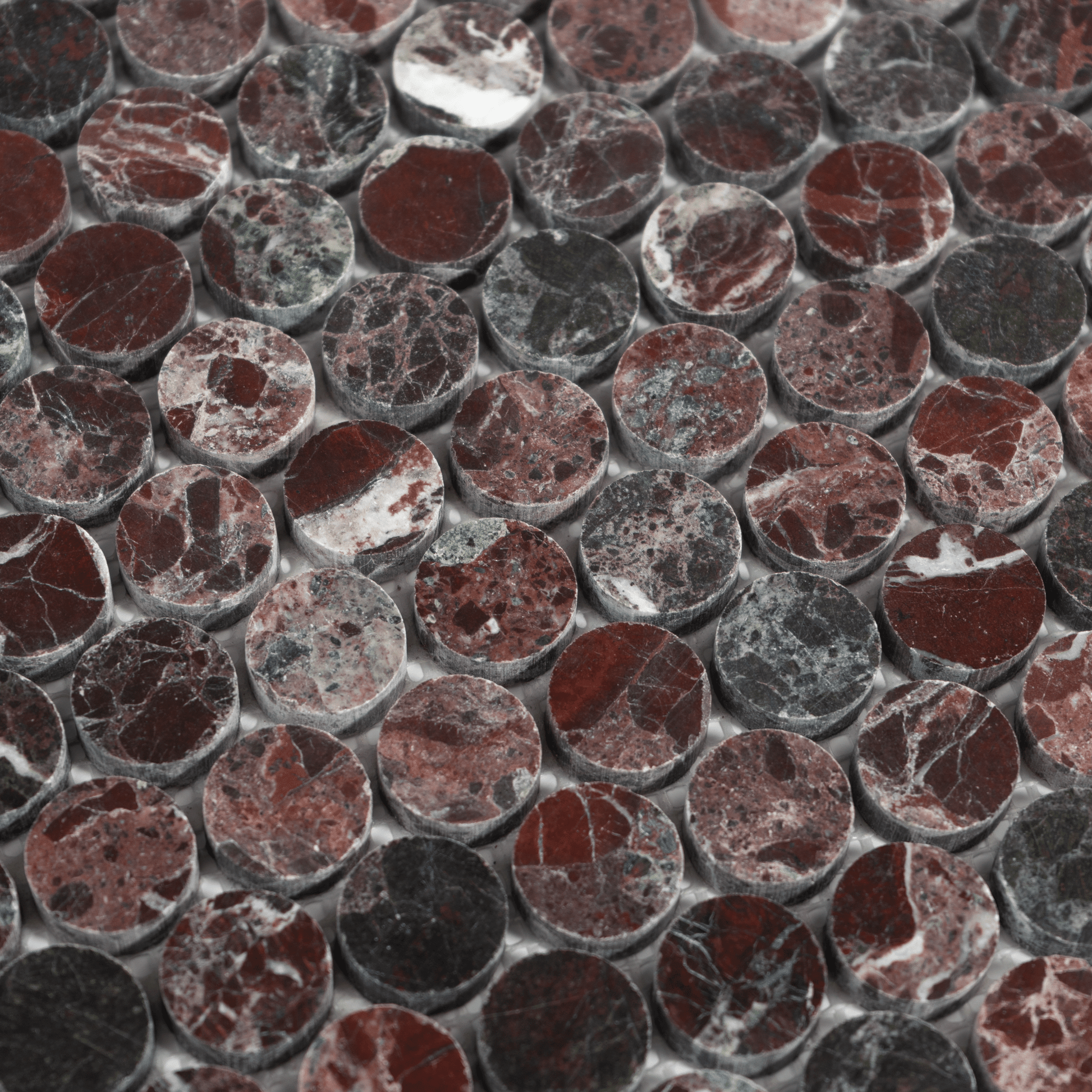Penny Round 1" Rosso Levanto Polished Mosaic Tile - Cemento Collection