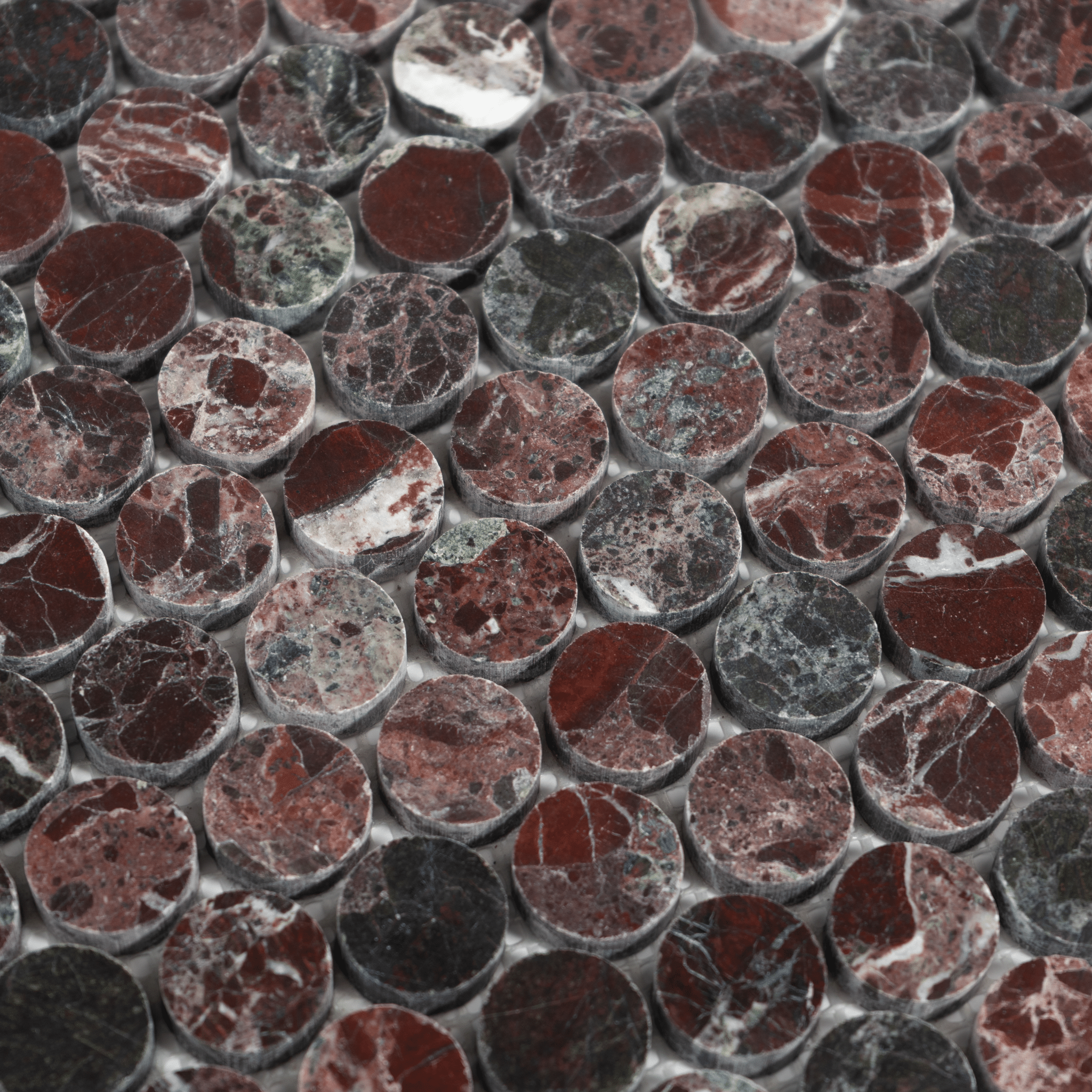 Penny Round 1" Rosso Levanto Polished Mosaic Tile - Cemento Collection