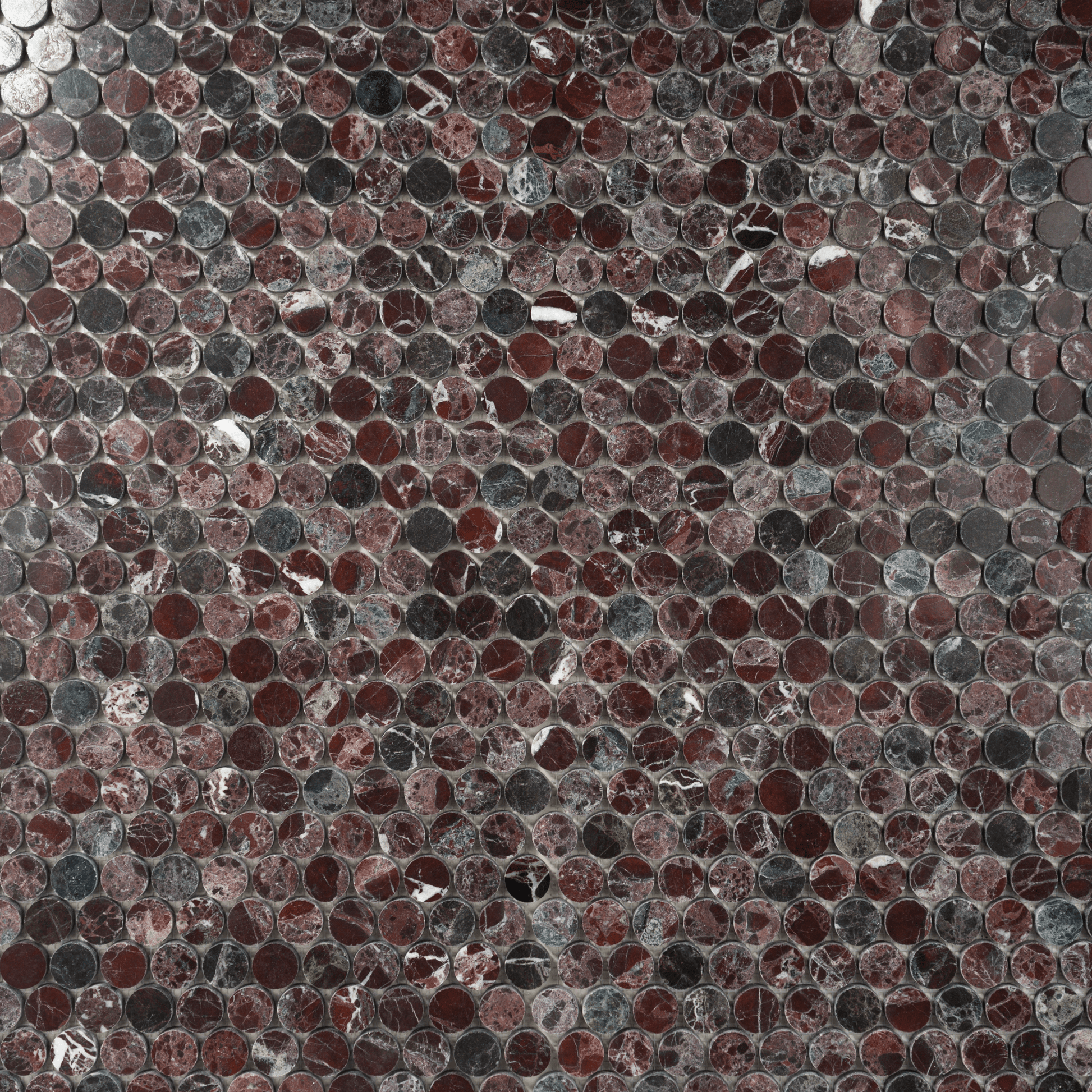 Penny Round 1" Rosso Levanto Polished Mosaic Tile - Cemento Collection
