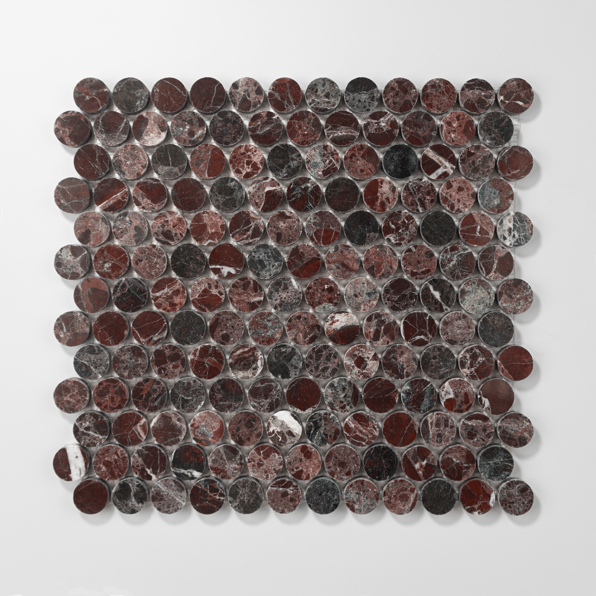 Penny Round 1" Rosso Levanto Polished Mosaic Tile - Cemento Collection
