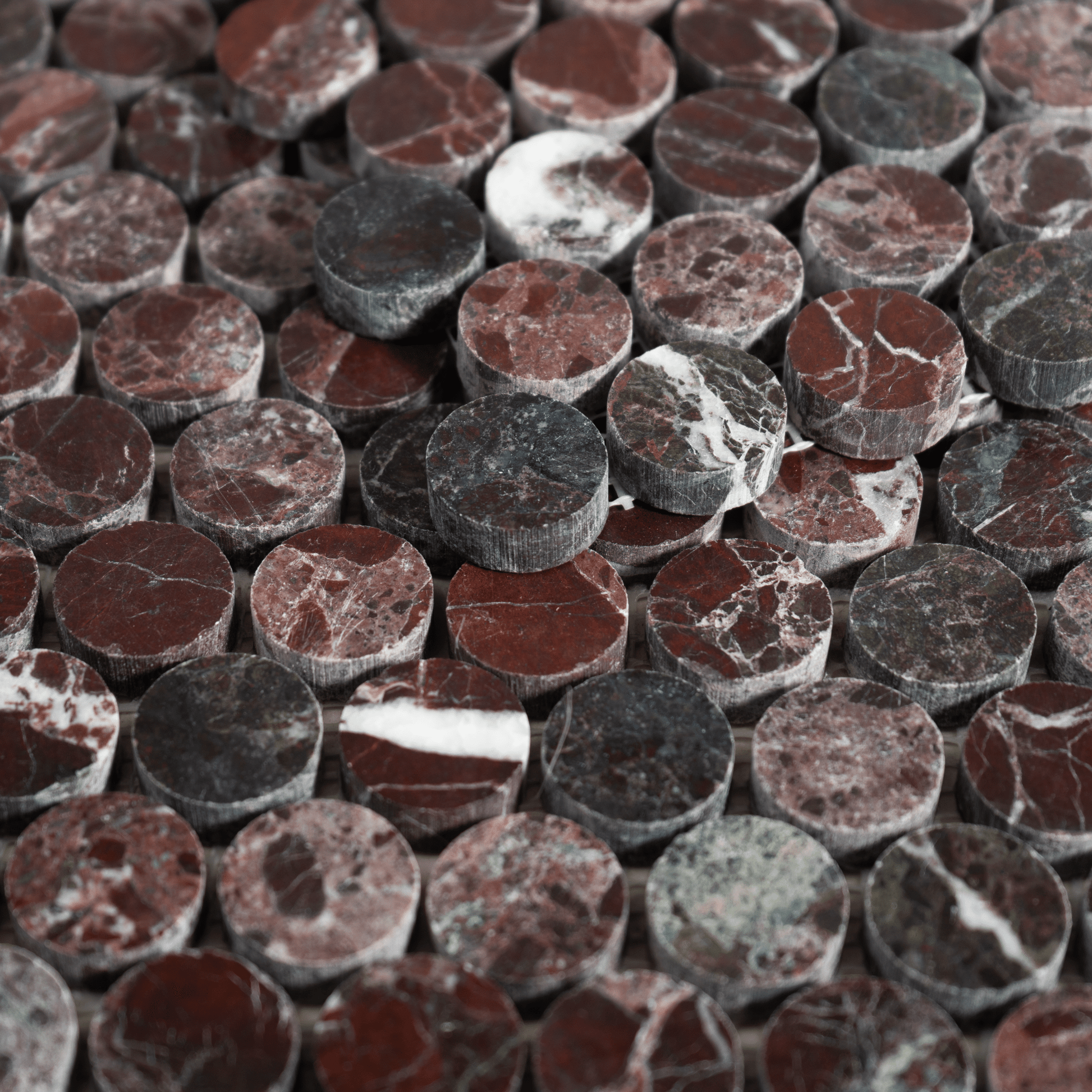 Penny Round 1" Rosso Levanto Polished Mosaic Tile - Cemento Collection