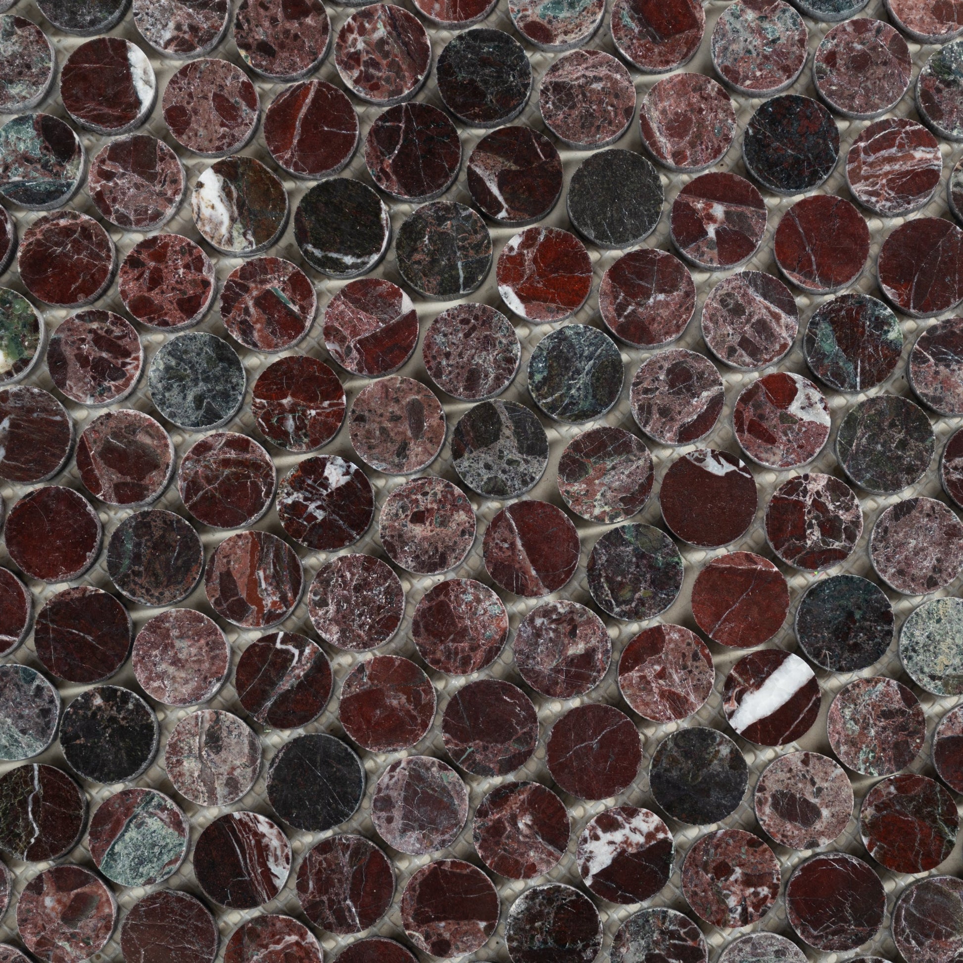 Penny Round 1" Rosso Levanto Polished Mosaic Tile - Cemento Collection