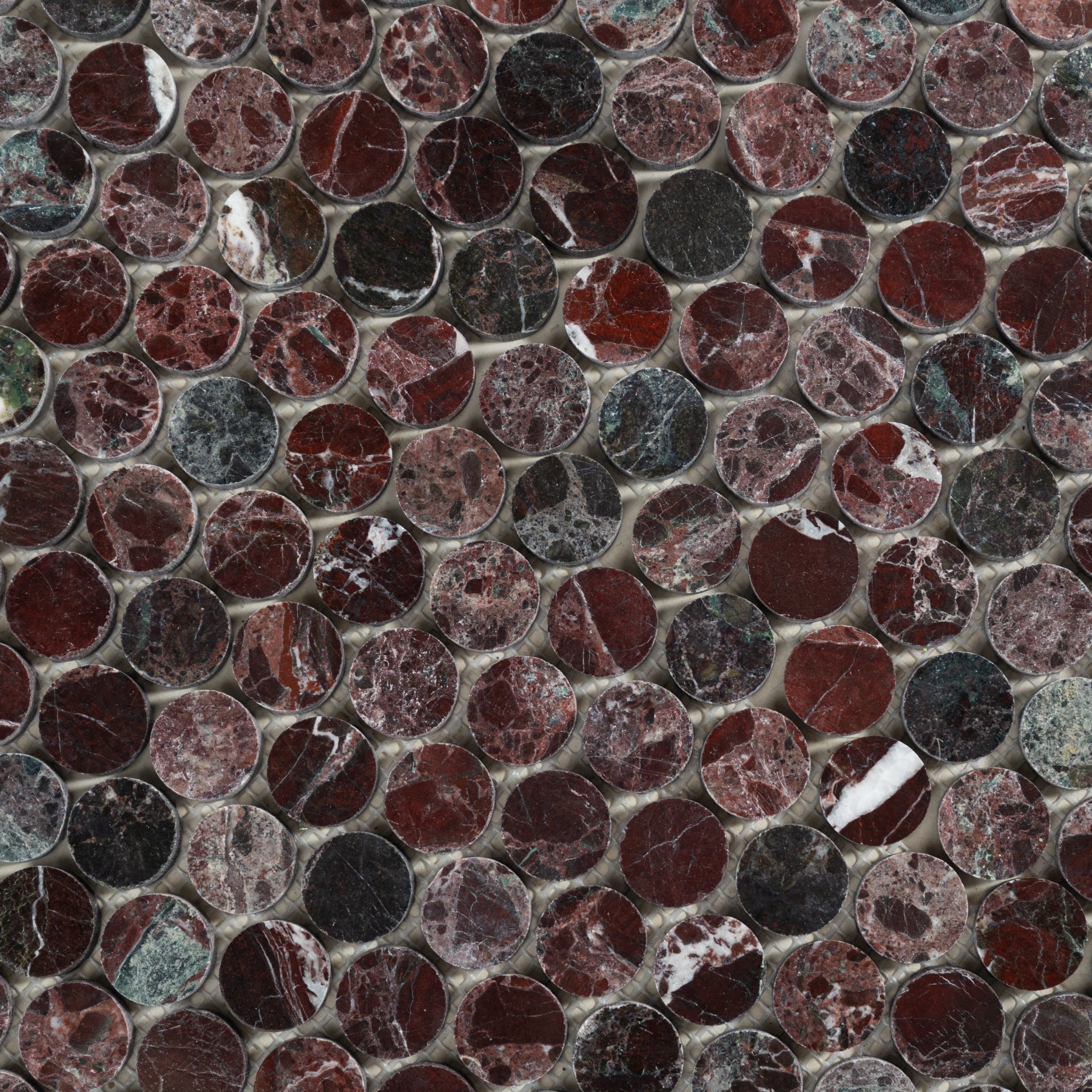 Penny Round 1" Rosso Levanto Polished Mosaic Tile - Cemento Collection