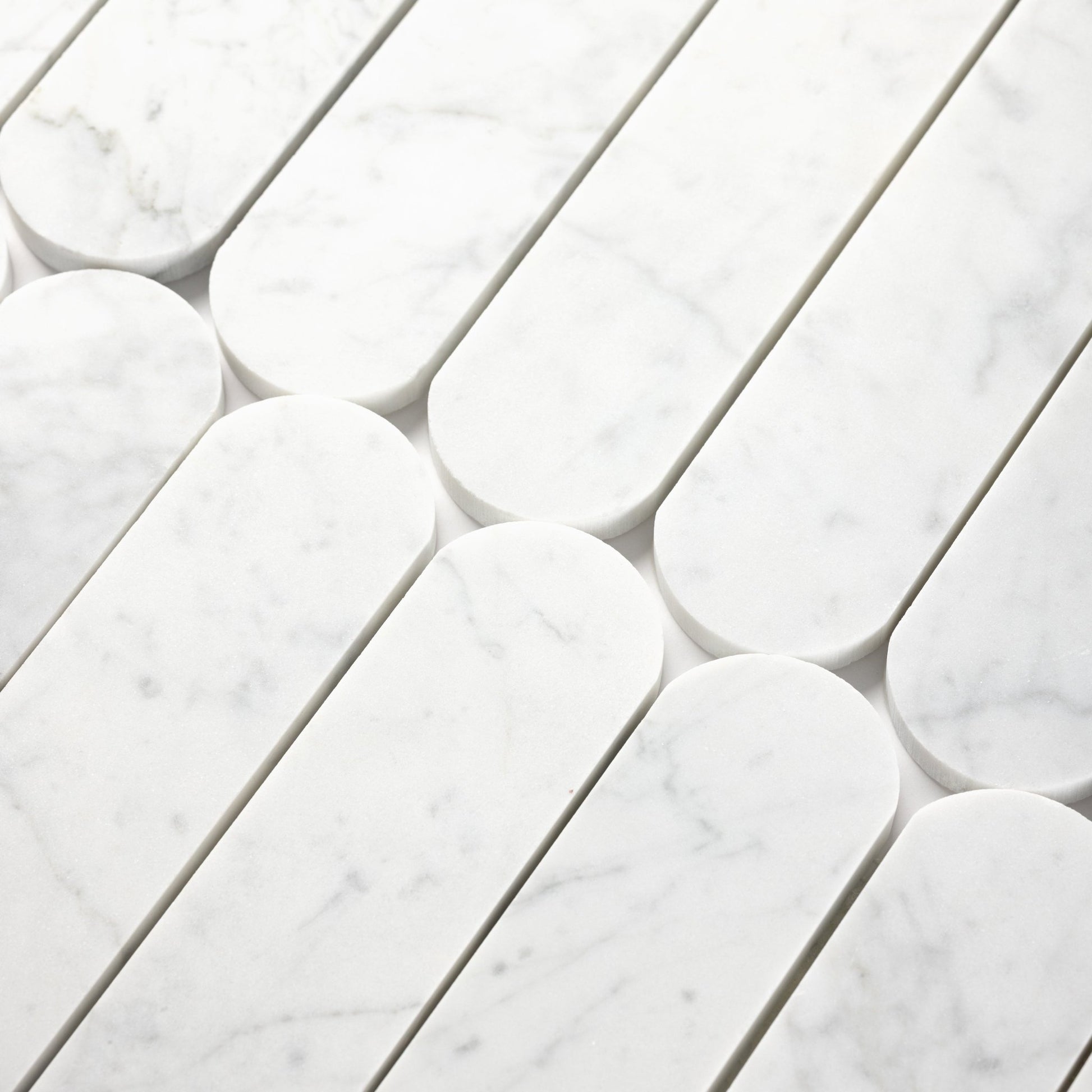Pill Shape Bianco Carrara Marble Honed Mosaic Tile - Cemento Collection