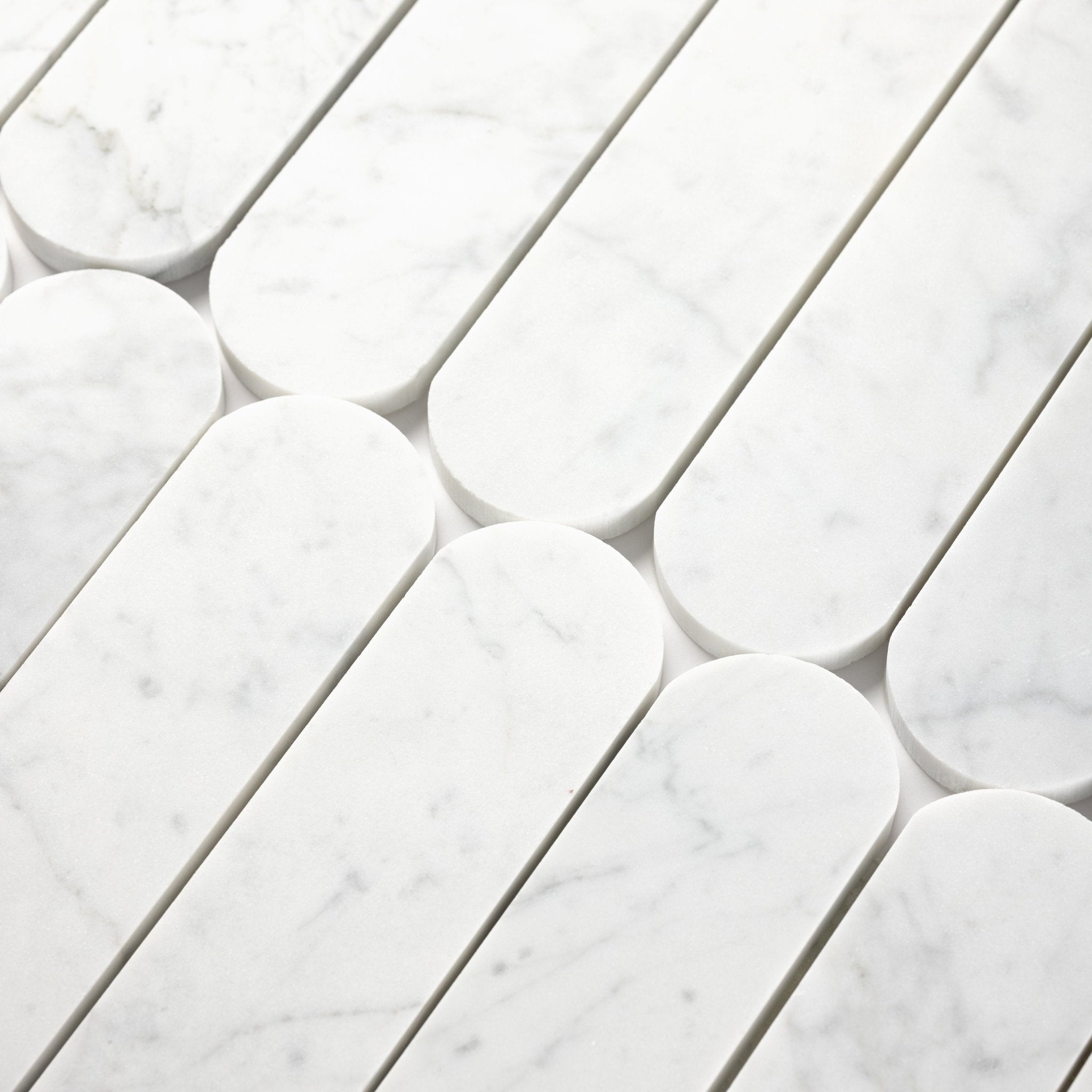 Pill Shape Bianco Carrara Marble Honed Mosaic Tile - Cemento Collection