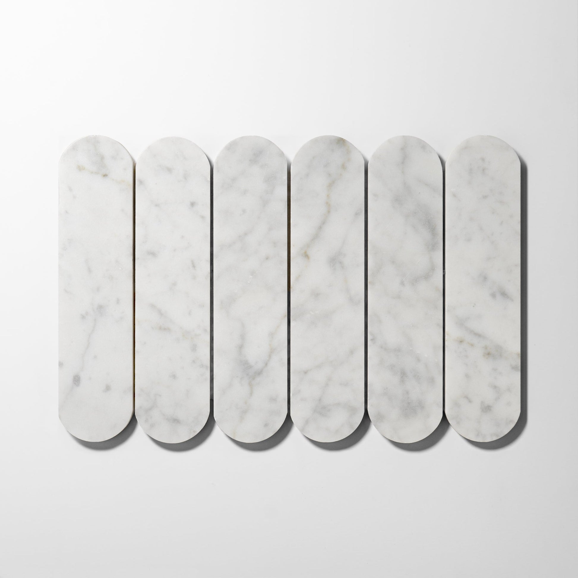 Pill Shape Bianco Carrara Marble Honed Mosaic Tile