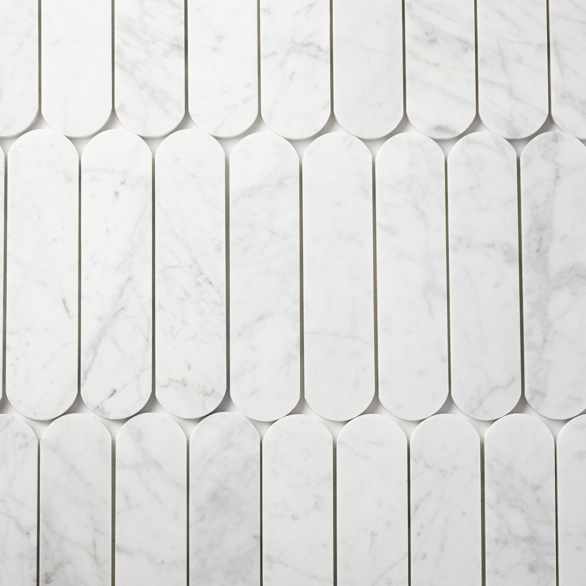 Pill Shape Bianco Carrara Marble Honed Mosaic Tile - Cemento Collection