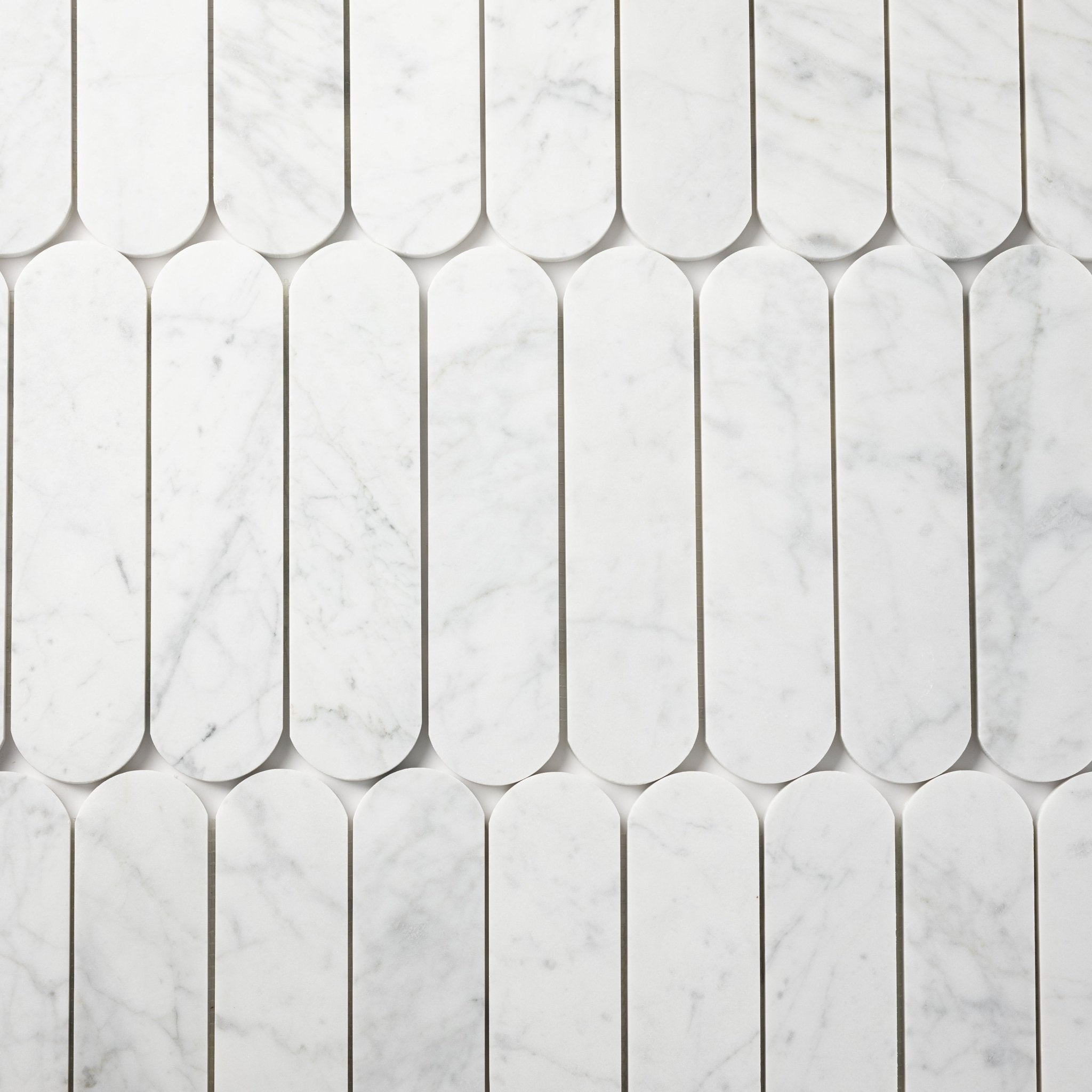 Pill Shape Bianco Carrara Marble Honed Mosaic Tile - Cemento Collection