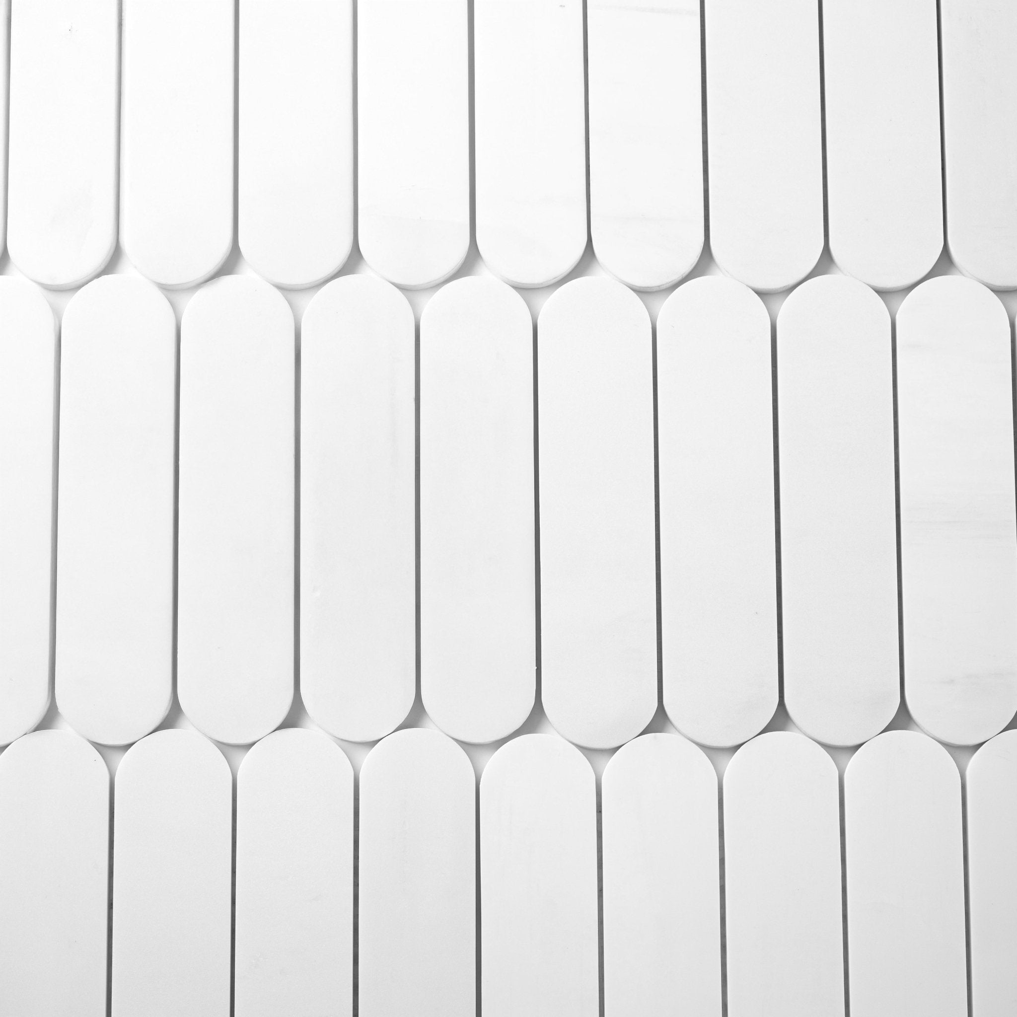 Pill Shape Bianco Dolomite Marble Honed Mosaic Tile - Cemento Collection