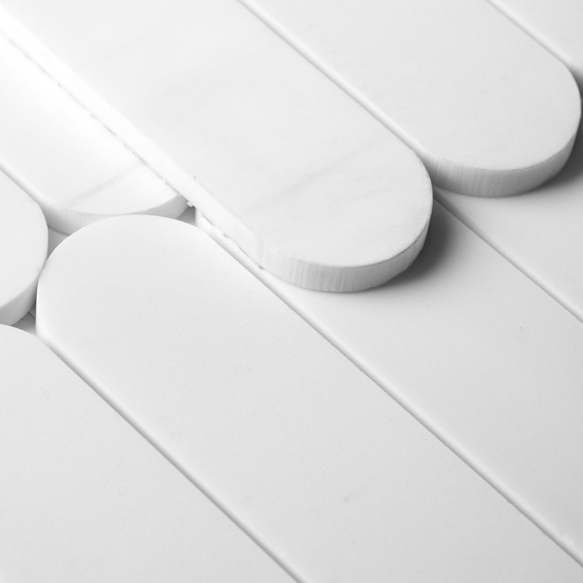 Pill Shape Bianco Dolomite Marble Honed Mosaic Tile - Cemento Collection