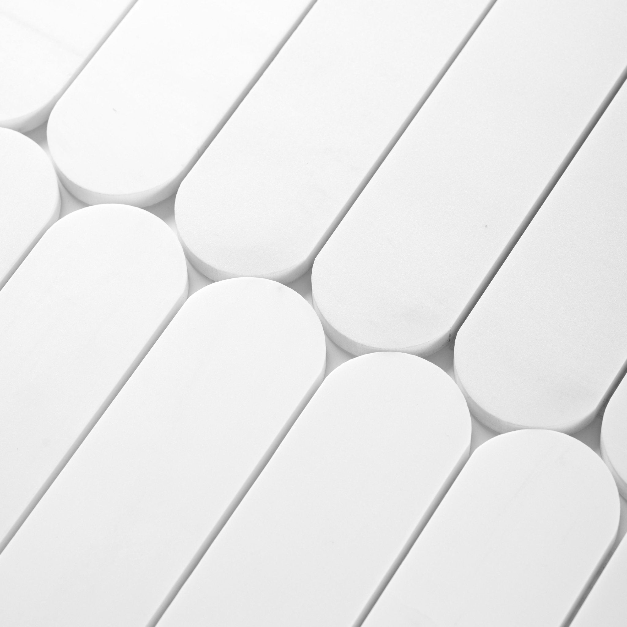 Pill Shape Bianco Dolomite Marble Honed Mosaic Tile - Cemento Collection