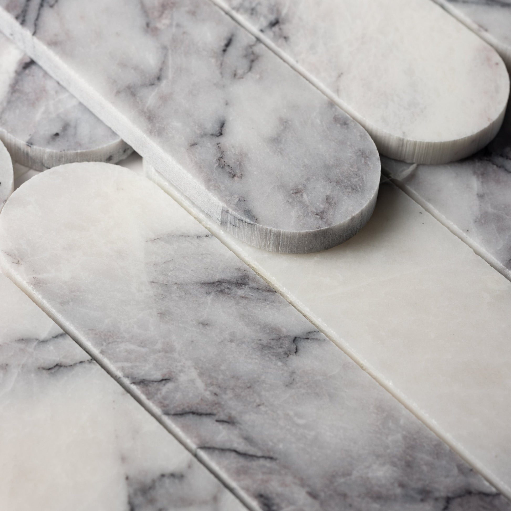 Pill Shape Lilac Marble Honed Mosaic Tile - Cemento Collection