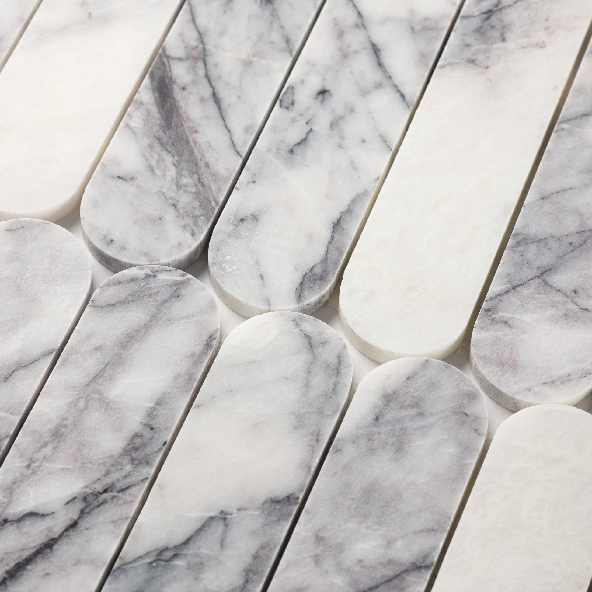 Pill Shape Lilac Marble Honed Mosaic Tile - Cemento Collection