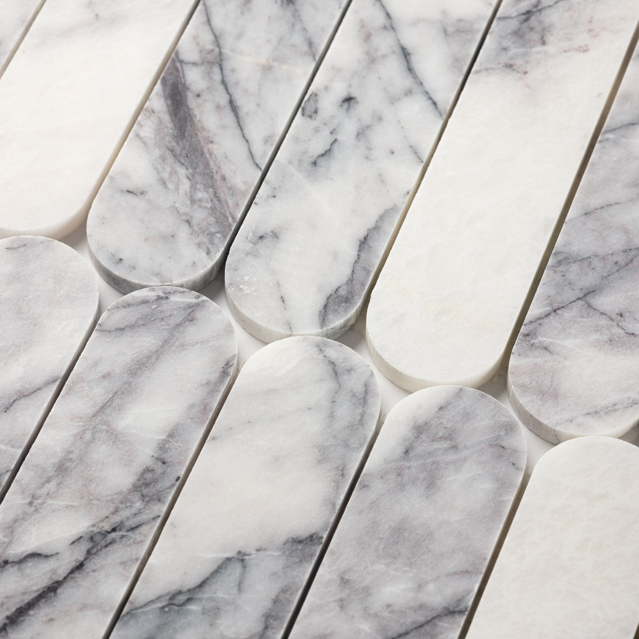 Pill Shape Lilac Marble Honed Mosaic Tile - Cemento Collection