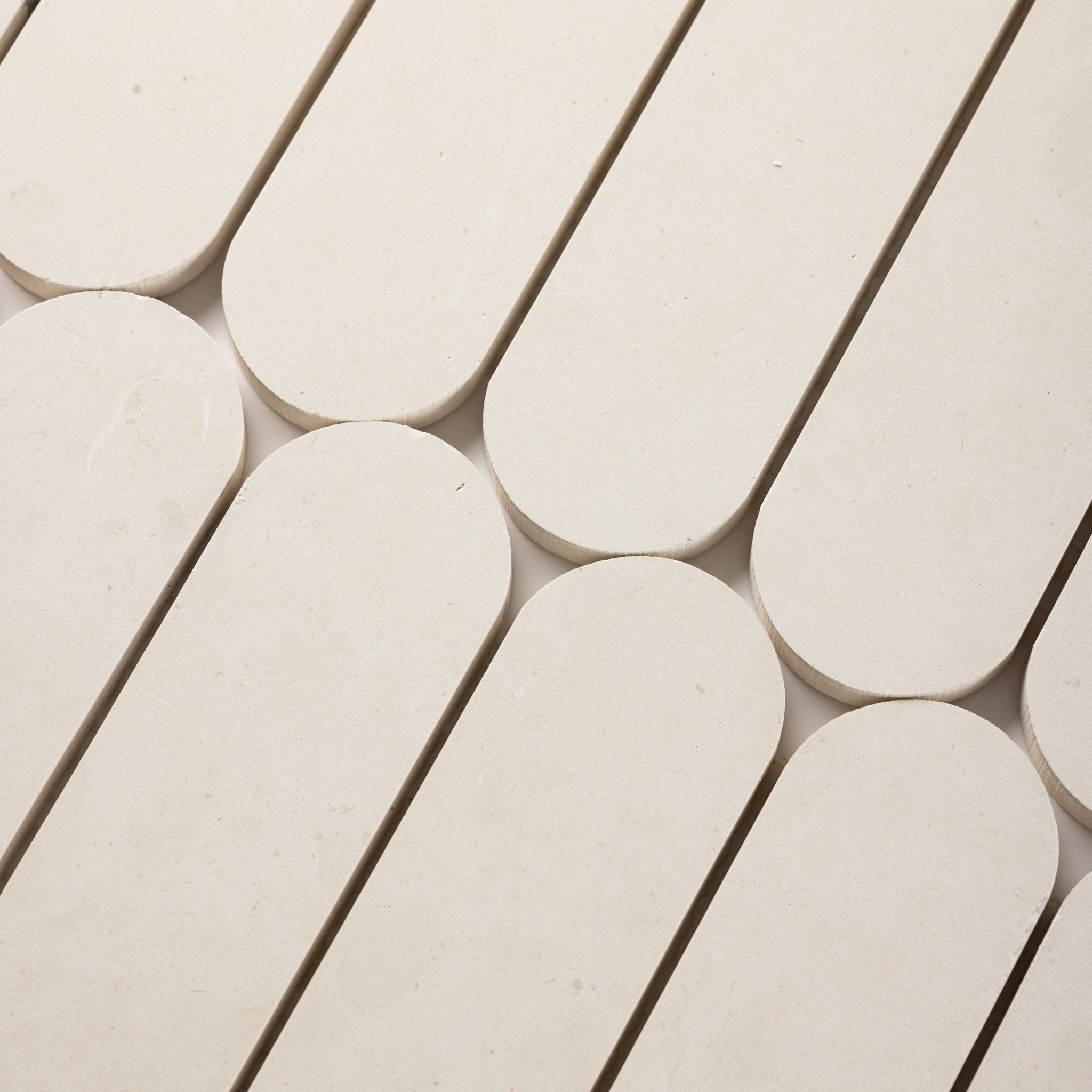 Pill Shape Limestone Honed Mosaic Tile - Cemento Collection
