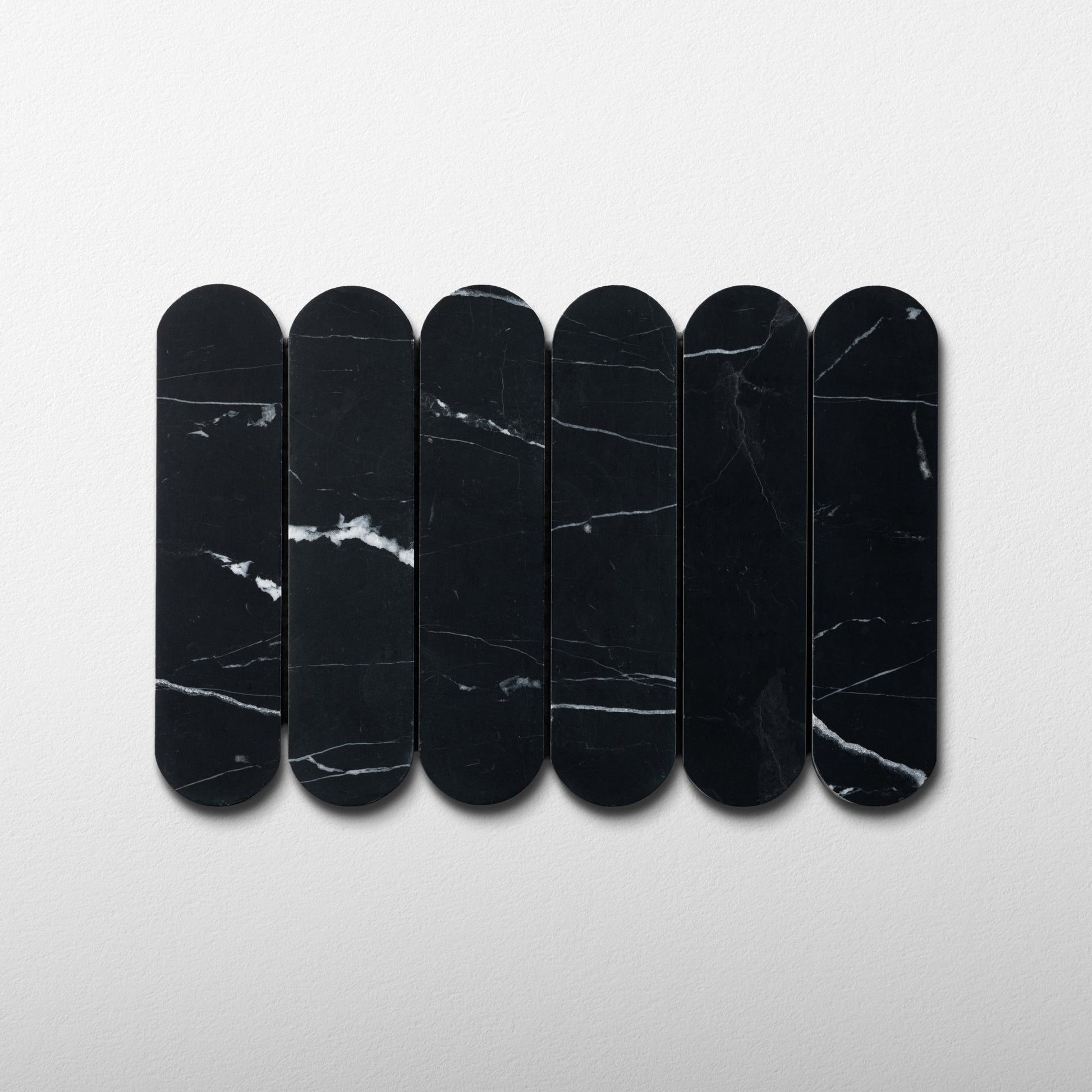 Pill Shape Nero Marquina Marble Honed Mosaic Tile - Cemento Collection