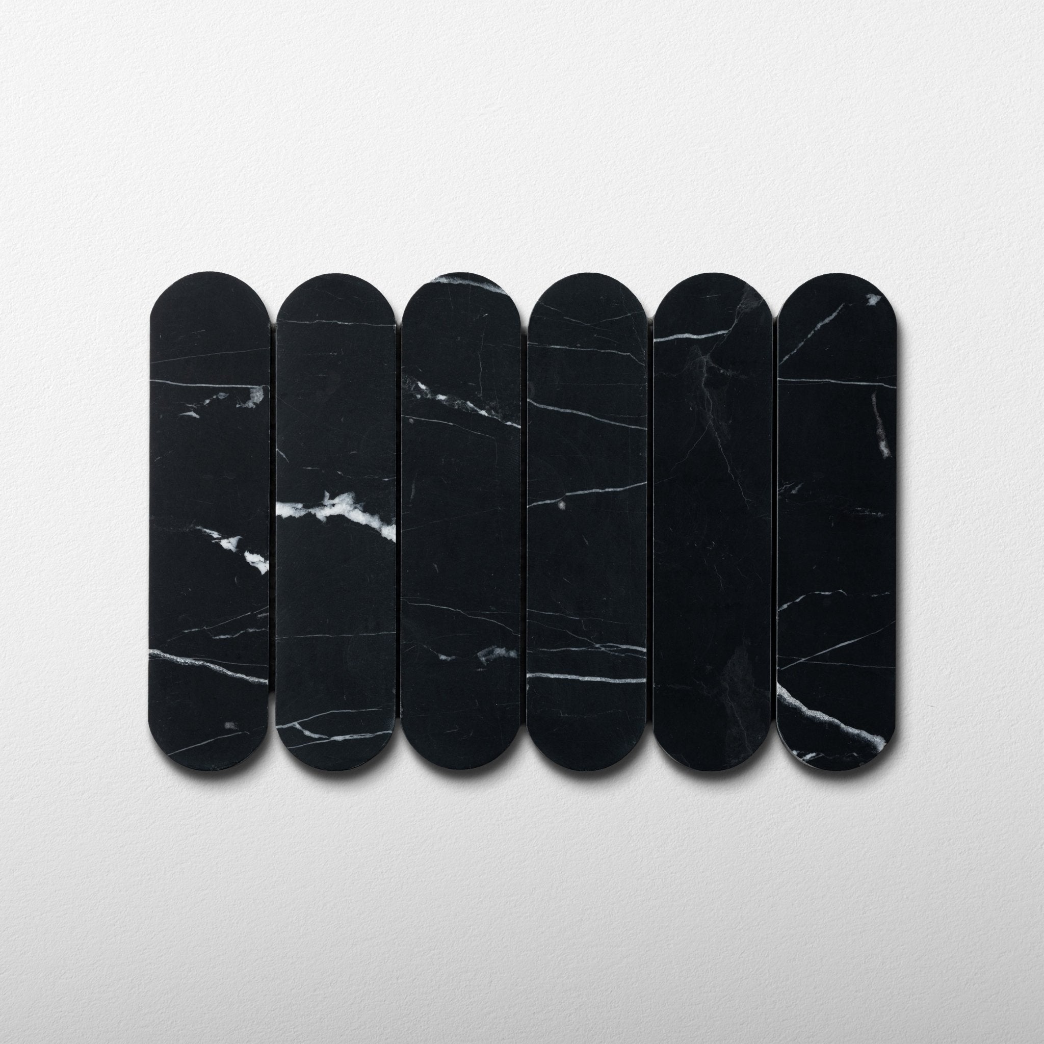 Pill Shape Nero Marquina Marble Honed Mosaic Tile - Cemento Collection