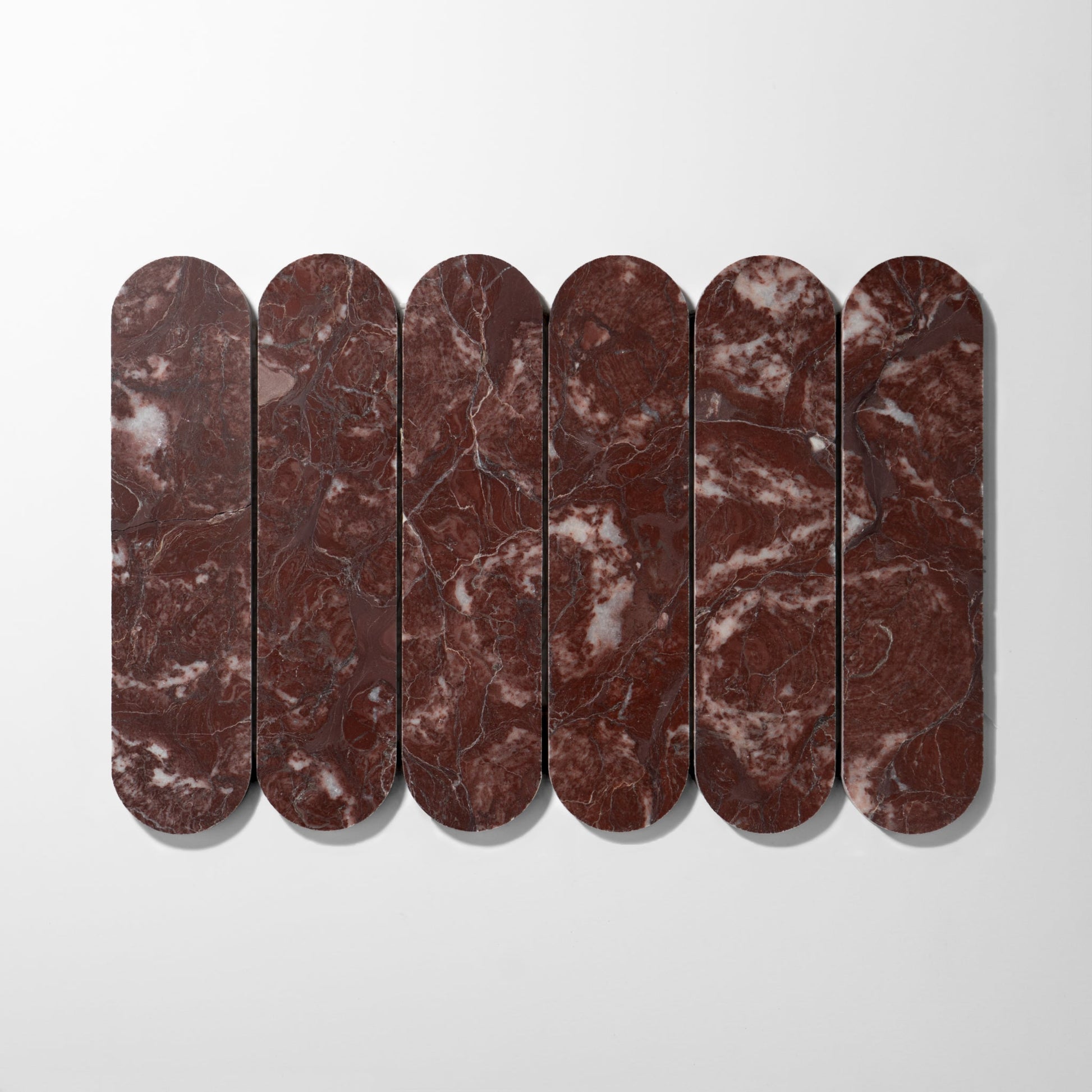 Pill Shape Red Ravel Marble Polished Mosaic Tile