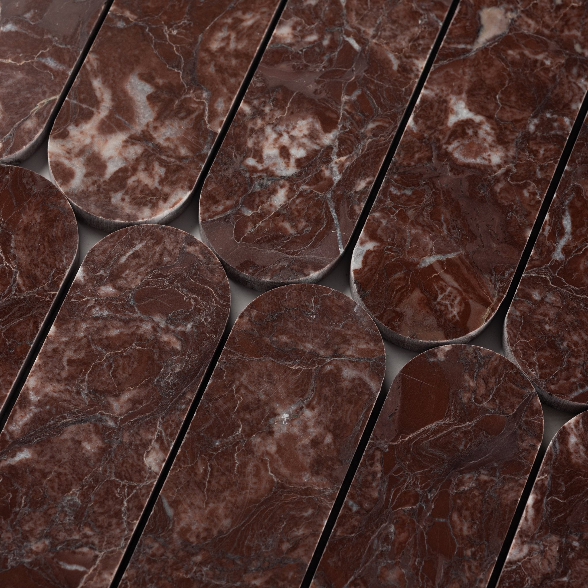 Pill Shape Red Ravel Marble Polished Mosaic Tile - Cemento Collection