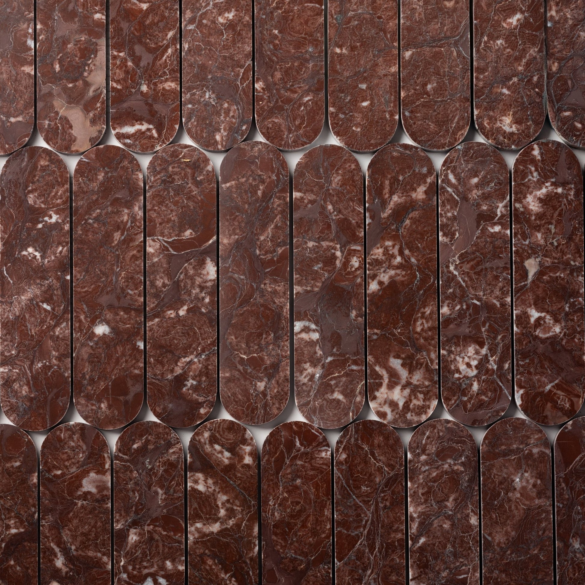 Pill Shape Red Ravel Marble Polished Mosaic Tile - Cemento Collection