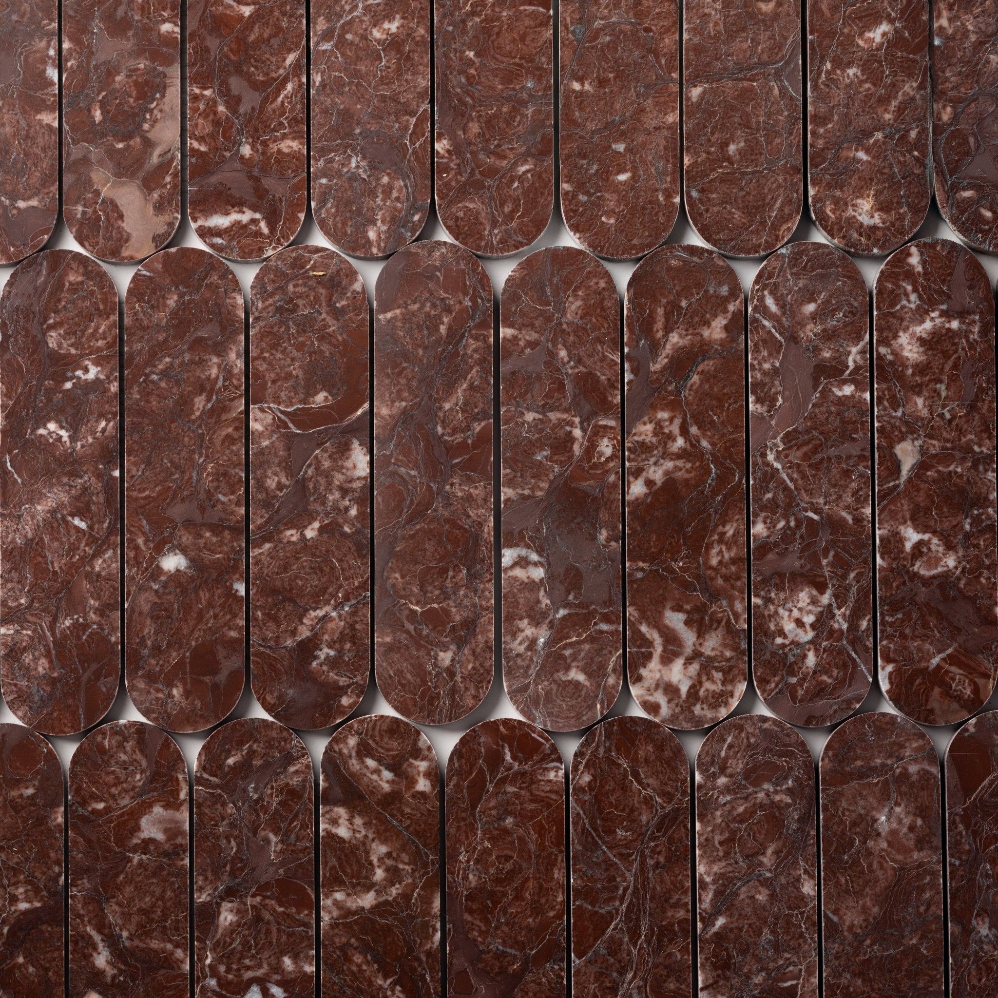Pill Shape Red Ravel Marble Polished Mosaic Tile - Cemento Collection