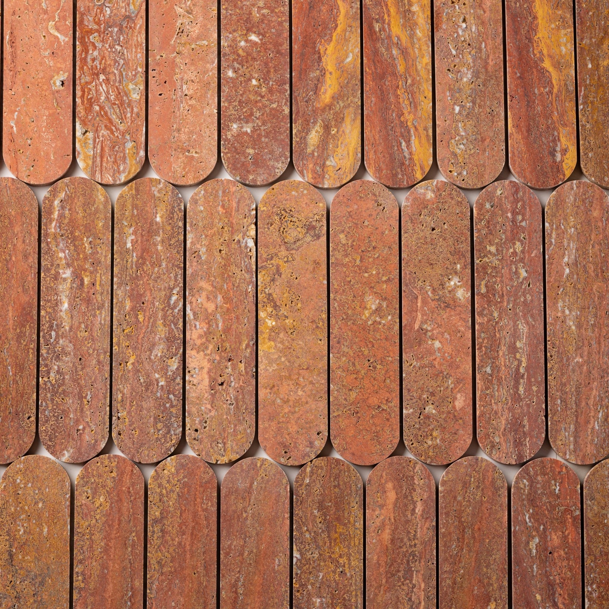 Pill Shape Red Travertine Marble Honed Mosaic Tile - Cemento Collection