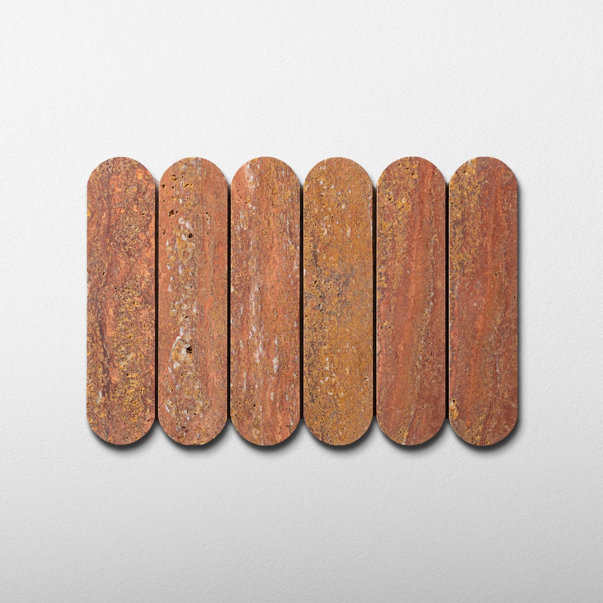 Pill Shape Red Travertine Marble Honed Mosaic Tile - Cemento Collection