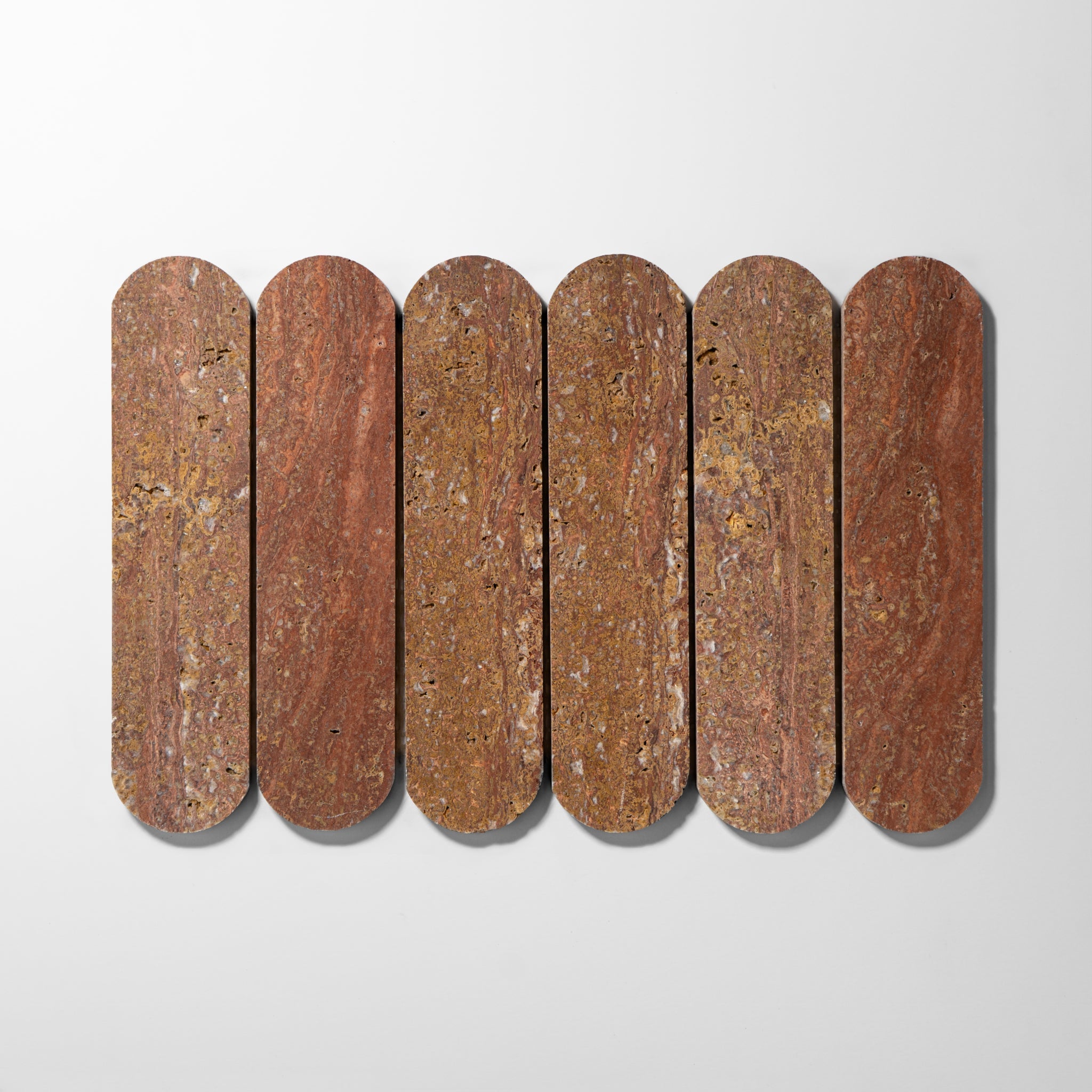 Pill Shape Red Travertine Marble Honed Mosaic Tile