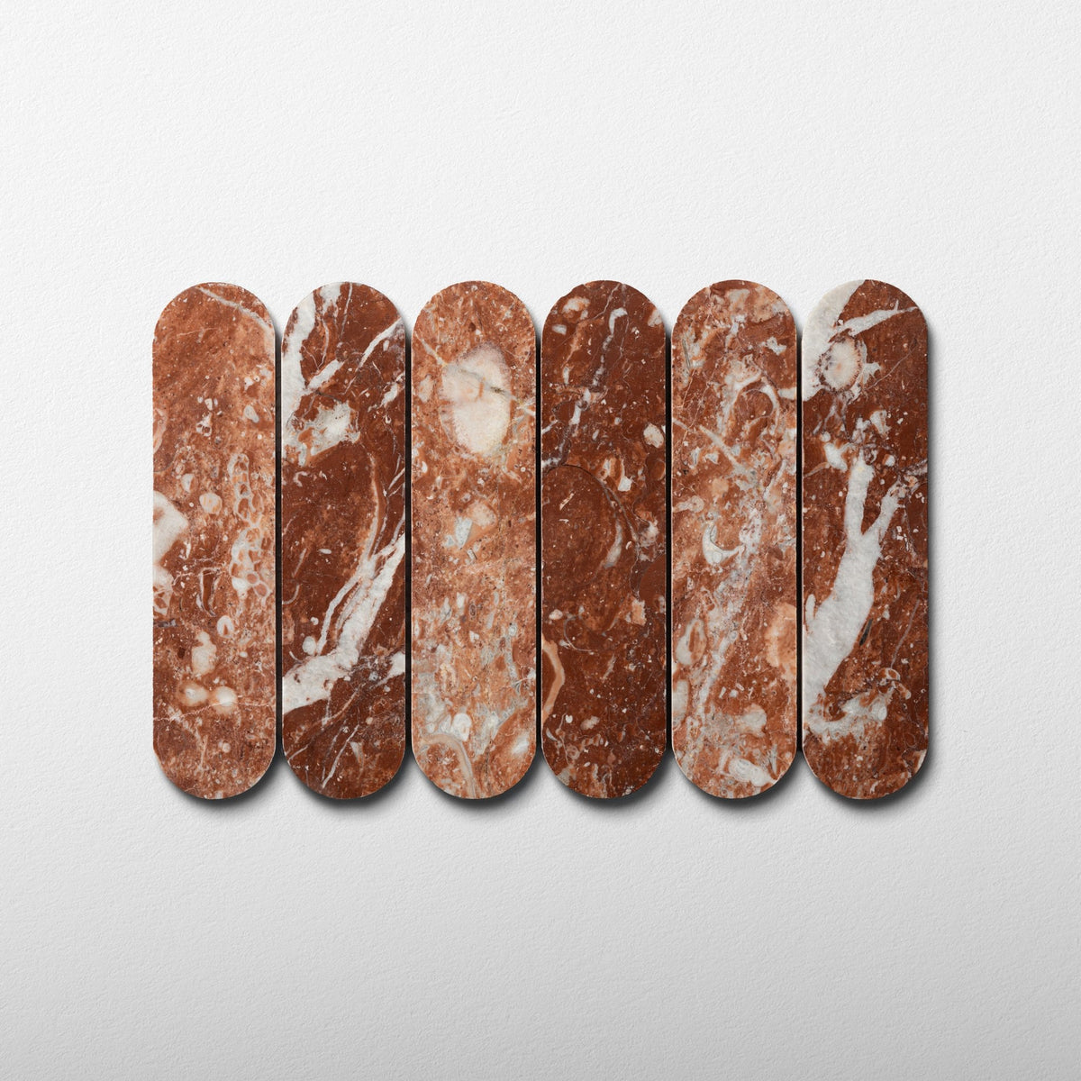 Pill Shape Rojo Alicante Marble Polished Mosaic Tile - Cemento Collection
