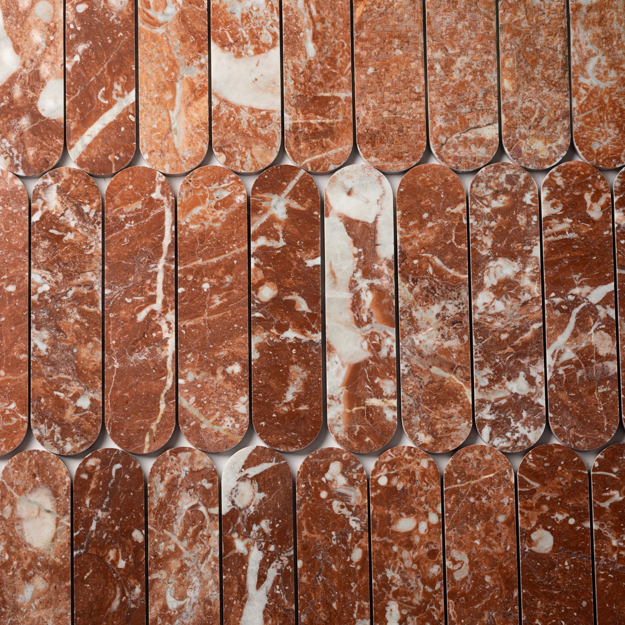 Pill Shape Rojo Alicante Marble Polished Mosaic Tile - Cemento Collection