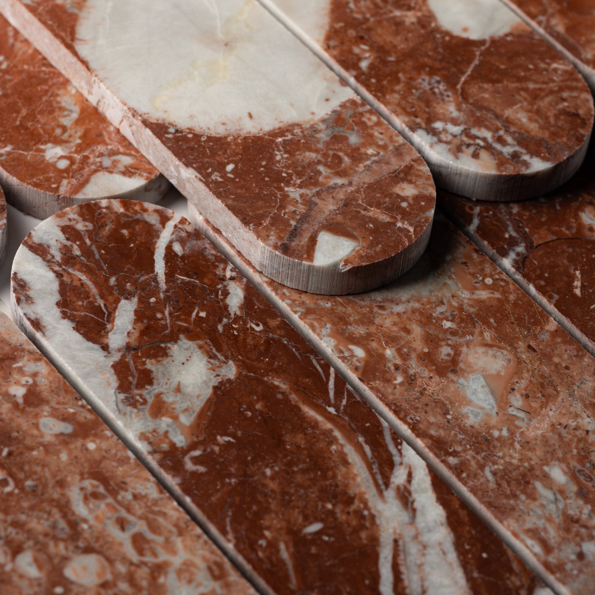 Pill Shape Rojo Alicante Marble Polished Mosaic Tile - Cemento Collection